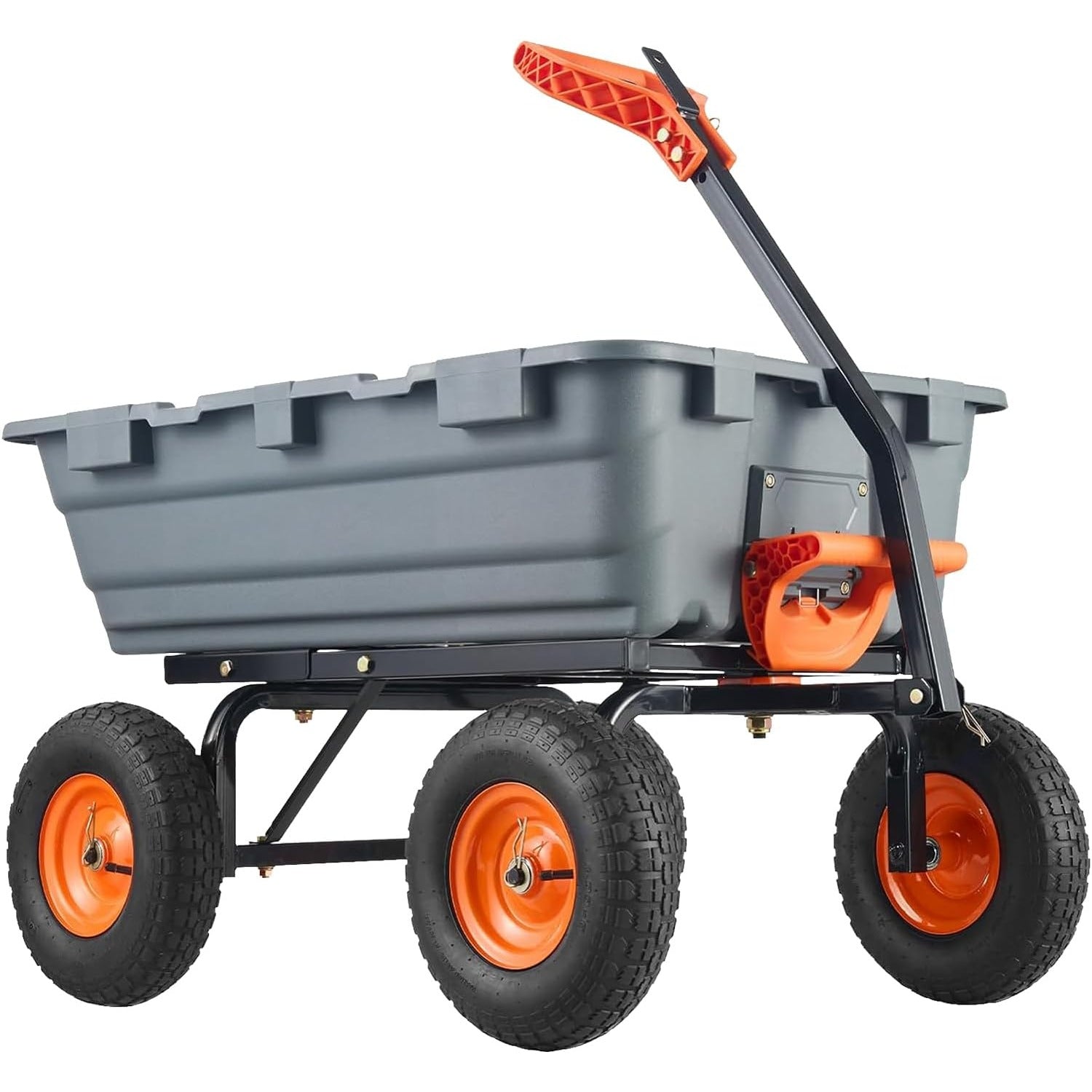 800 Lbs Heavy Duty Garden Dump Cart with Steel Frame & 10" All-Terrain Tires - 4-Wheel Manual Yard Cart, 180° Rotating Handle & Quick-Release System for Soil, Sand, Plants, Mulch, Gravel - Ideal for Farm, Beach, Courtyard Us