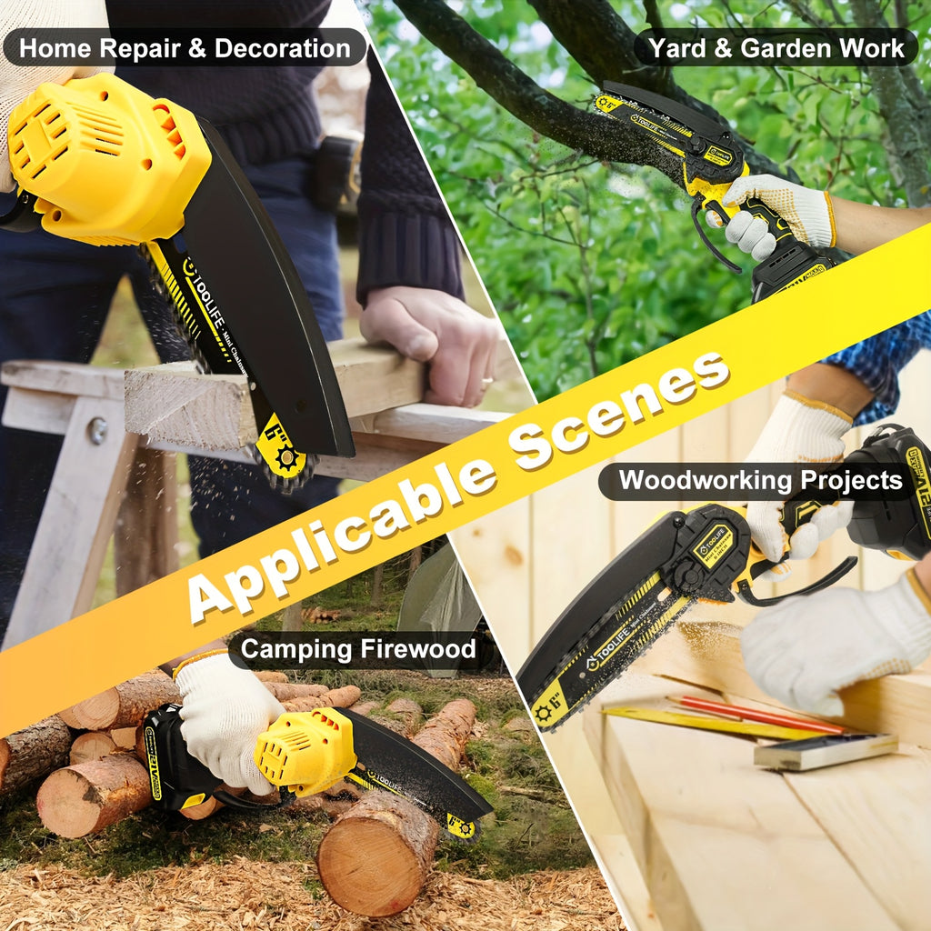 Mini Chainsaw Cordless, 6/12 Inch Handheld Electric Portable Power Chainsaw, 2 Rechargeable Batteries And Toolbox, Tree Trimming Wood Working & Cutting. Courtyard, Household, Survival Outdoor Tools. Gardening Supplies & Equip