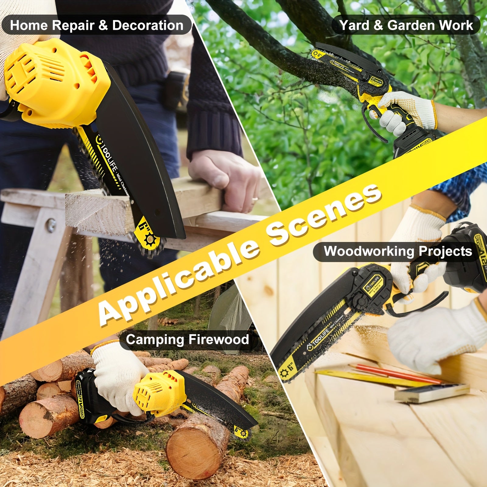 Mini Chainsaw Cordless, 6/12 Inch Handheld Electric Portable Power Chainsaw, 2 Rechargeable Batteries And Toolbox, Tree Trimming Wood Working & Cutting. Courtyard, Household, Survival Outdoor Tools. Gardening Supplies & Equip