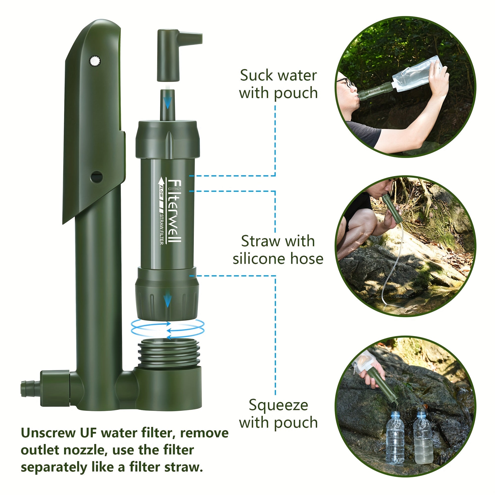 Pocket Pump Water Filter, 0. 01 Micron, ABS Material, Dispenser Container Type, for Emergency Survival, Backpacking, Hiking, Camping, Outdoor Filtration