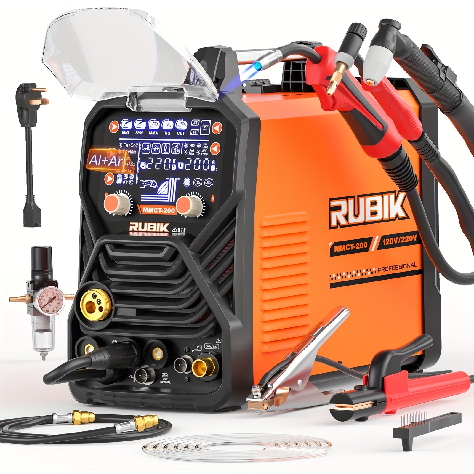 Multi-Process Welder-200A 7-in-1 Welding Machine Combination (incl. High Frequency TIG/Gas MIG/Fusion Core MIG/Stick/Plasma Cutting/SYN/Spot/VRD Welding), 110/220V Dual Voltage Aluminum Welding Machine