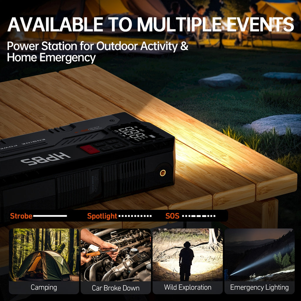 HPBS 5000A Portable Car Jump Starter with Air Compressor- 12V Battery Booster with 150 PSI Tire Inflator Air Pump for 12V Vehicles(Up to 2.11gal Gas And 1.72gal Diesel Engines), Car Jump Box with LED Light, Fast Charging USB