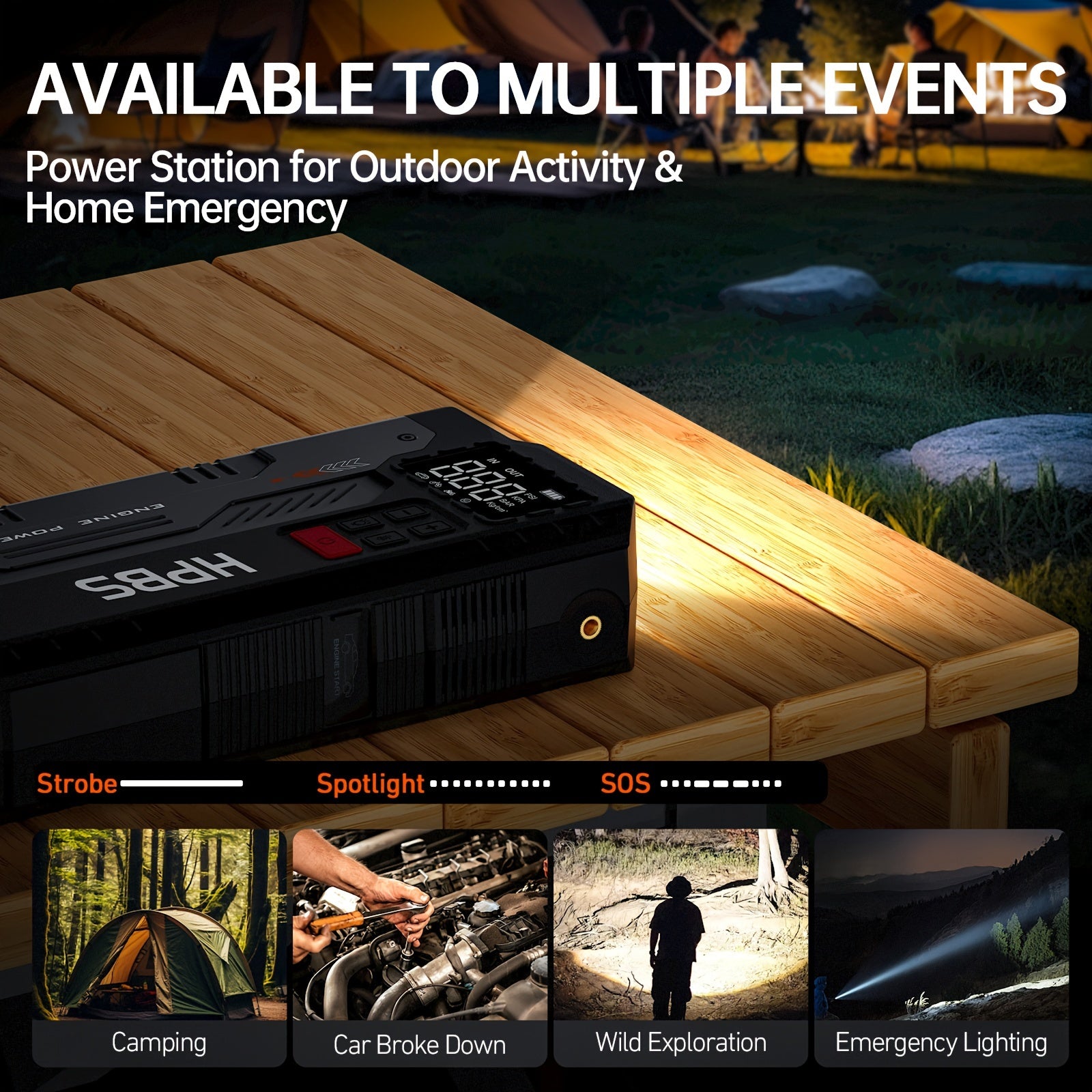 HPBS 5000A Portable Car Jump Starter with Air Compressor- 12V Battery Booster with 150 PSI Tire Inflator Air Pump for 12V Vehicles(Up to 2.11gal Gas And 1.72gal Diesel Engines), Car Jump Box with LED Light, Fast Charging USB