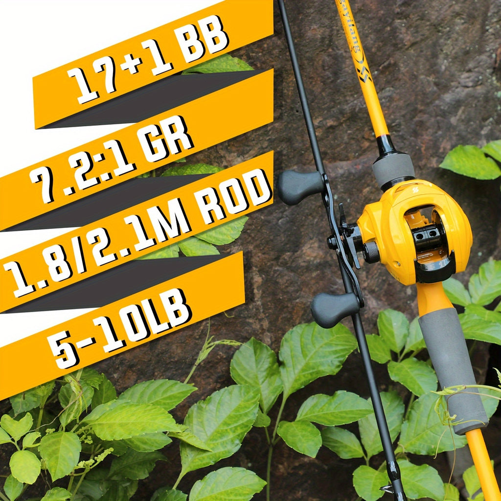 Sougayilang Baitcaster Combo, 2 Pieces Fishing Poles With 7.1:1 Gear Ratio Comfort EVA Grip Handle Reel Baitcasting Fishing Combo