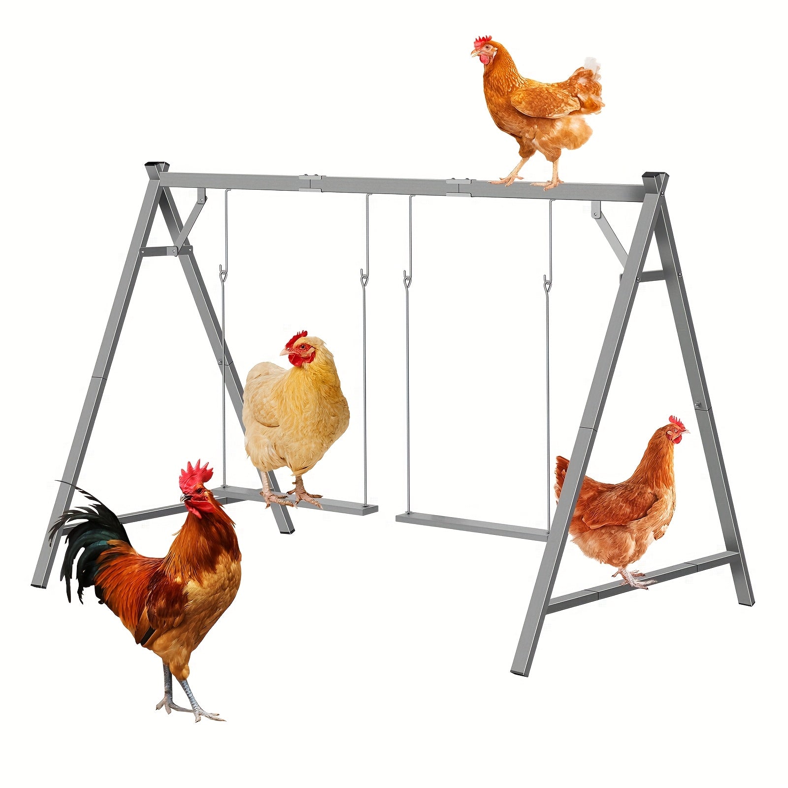 Heavy-Duty Chicken Perch with 2 Swings & Roosting Bars - Sturdy Construction, Chicken Coop Climbing Gym, Exercise & Mental Stimulation Activity Center for hens, chicks - Indoor/Outdoor Farm or backyard use - Pet Chicken Acces
