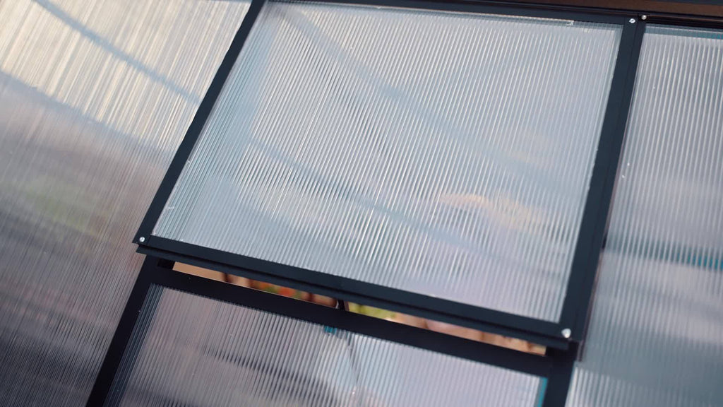 AirWire Heavy-Duty Walk-In Greenhouse with UV-Resistant Polycarbonate Panels & Large Black Aluminum Frame - Easy Assembly, Lockable Door & Roof Vent System, All-Weather Outdoor Garden Greenhouse for Backyard, Balcony, Urban F