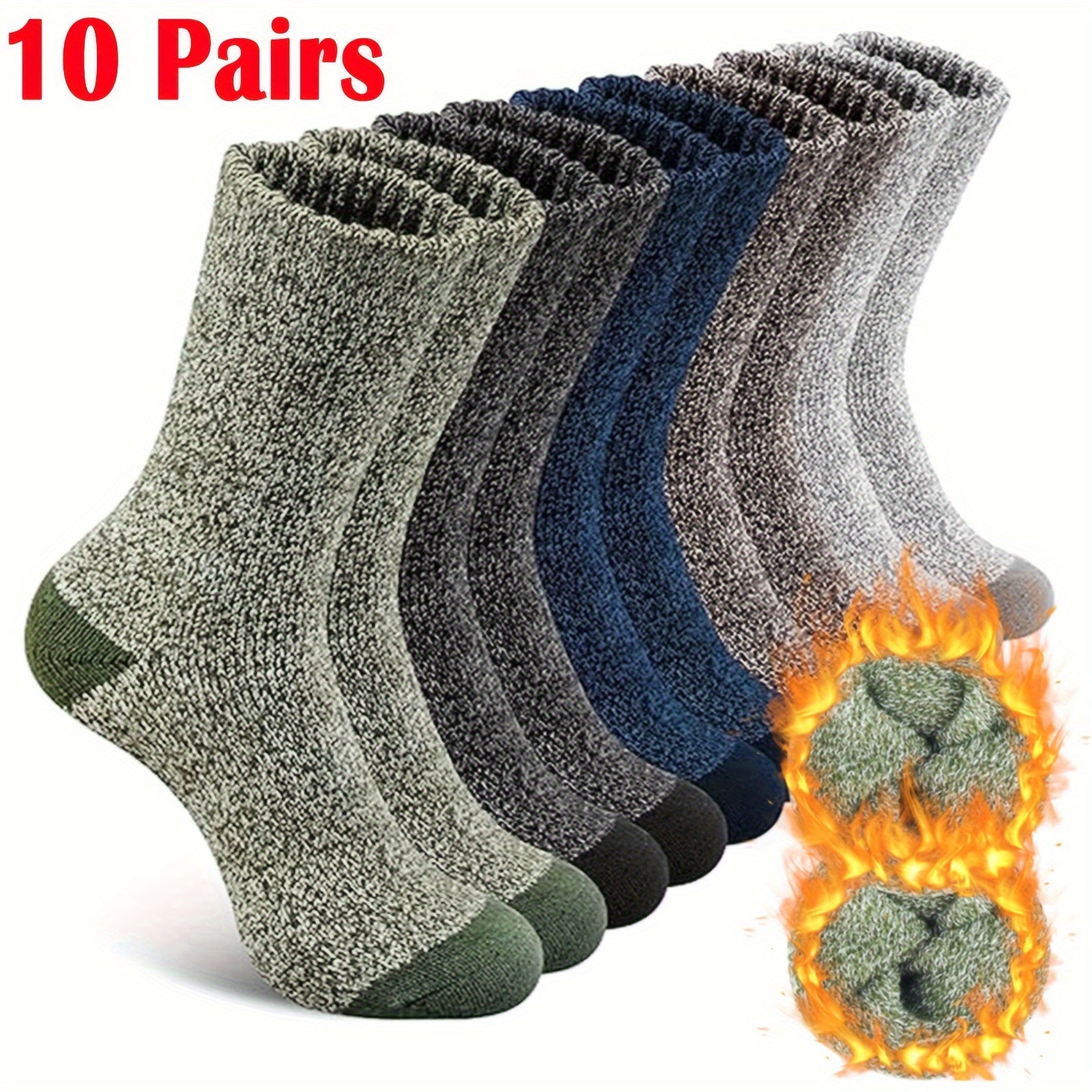 [Customer Favorite] 5pcs Cozy Thermal Socks for Men & Women - Warm, Thick Winter Crew Socks with High Elasticity, Soft Knit Fabric - Perfect for Hiking, Fishing & Christmas Gifts