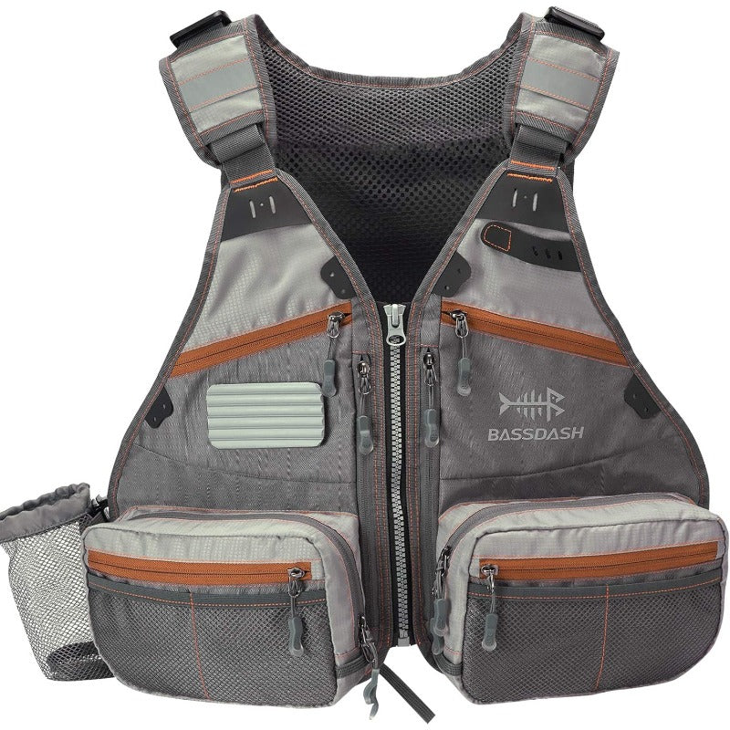 Men's & Women's Heavy-Duty Fly Fishing Vest with 18-Pocket System, Hydration Compatible, Adjustable Padded Back & Waist Straps, Rod Holder & Net Slot - Lightweight Mesh for Trout, Salmon, Pike, Bass (Grey/Green/Tan) - Fly Ves