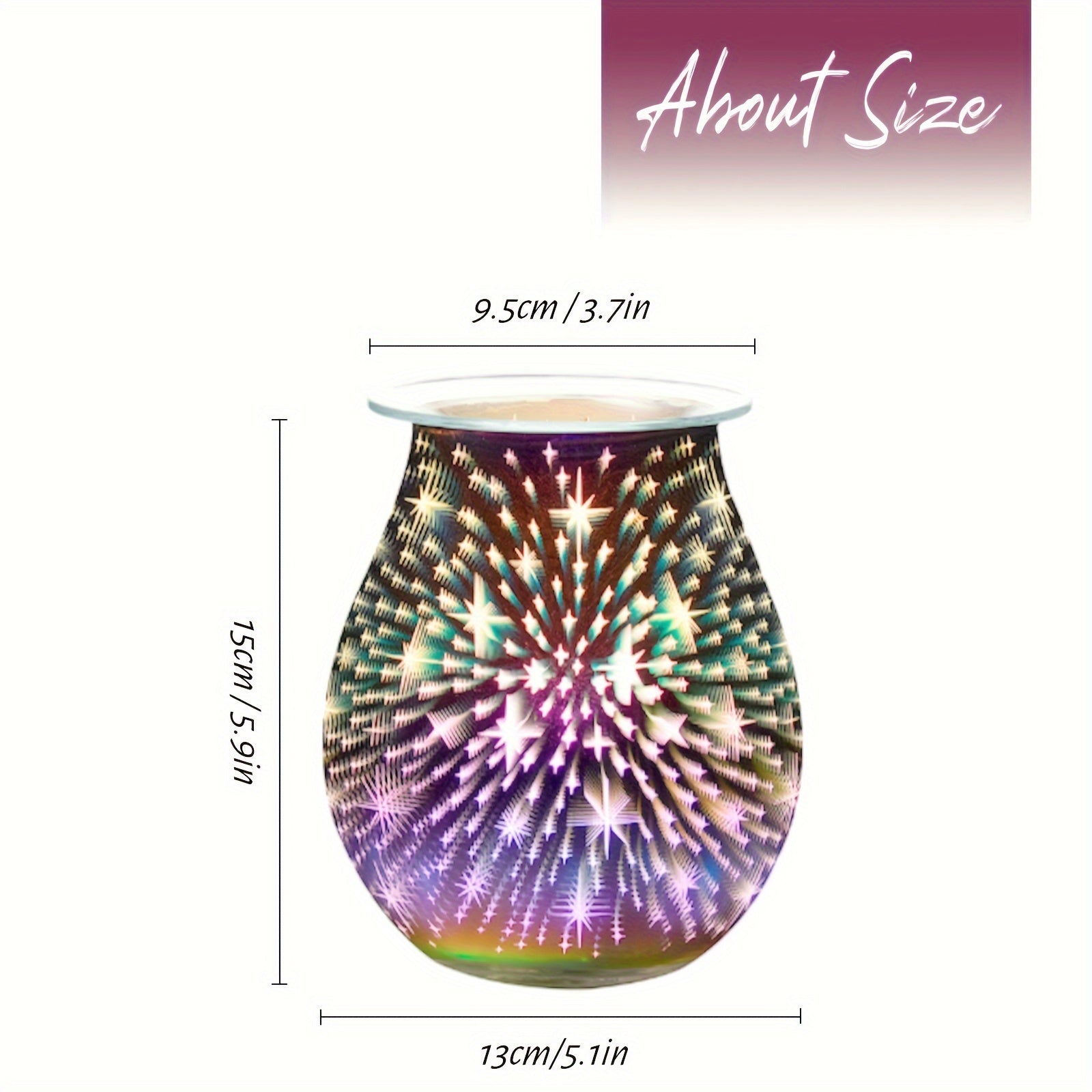 1pc Wax Warmer 3D Glass Fireworks/Starry Stars Electric Wax Melts Oil Burner Fragrance Candle Warmer with Heating Plate for Home Bedroom Office Decorations Gift