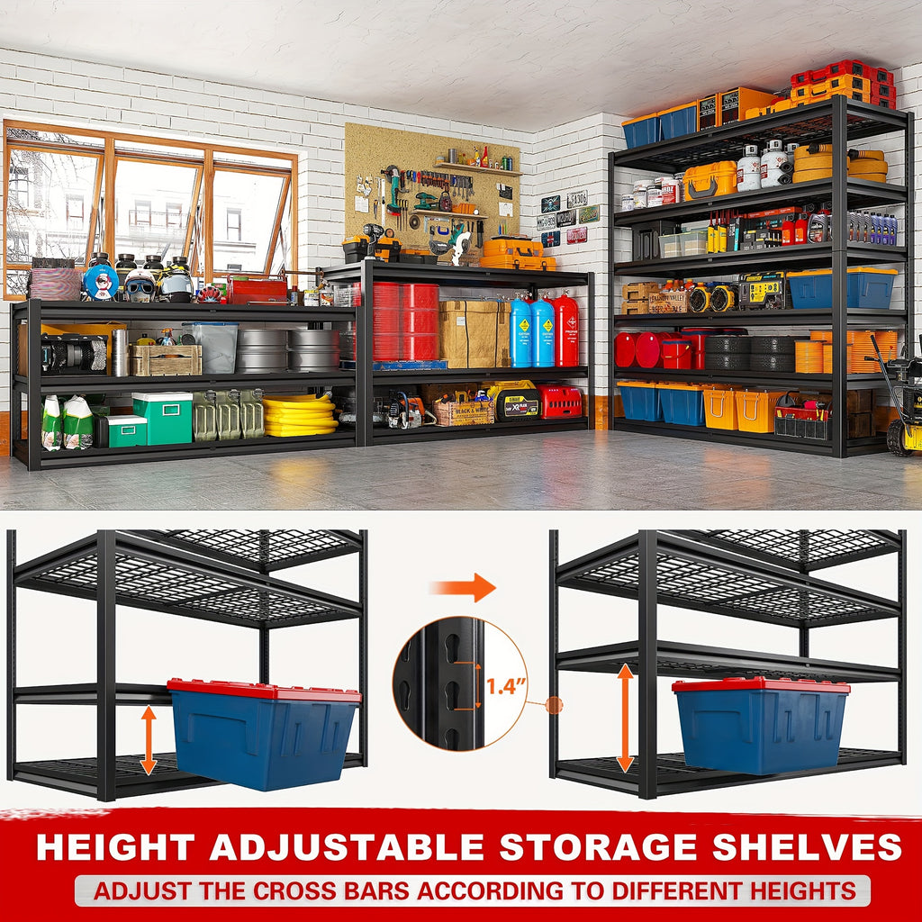 Heavy-Duty 6-Tier Metal Garage Shelving Unit, 3510LBS Capacity - Adjustable & Easy Install, 55.2"Wx26.2"Dx84.3"H, Black - Ideal for Tires, Tools & Heavy Equipment Storage, Utility Racks