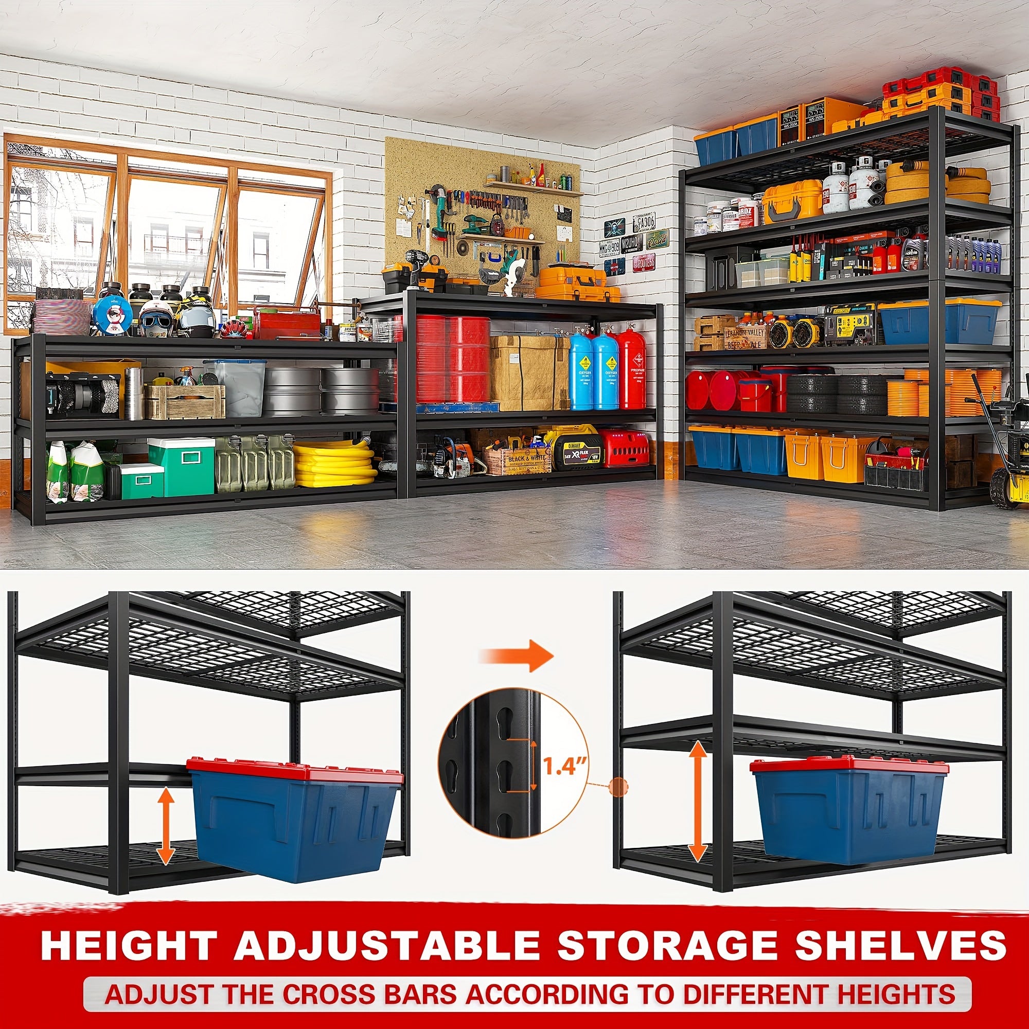 Heavy-Duty 6-Tier Metal Garage Shelving Unit, 3510LBS Capacity - Adjustable & Easy Install, 55.2"Wx26.2"Dx84.3"H, Black - Ideal for Tires, Tools & Heavy Equipment Storage, Utility Racks
