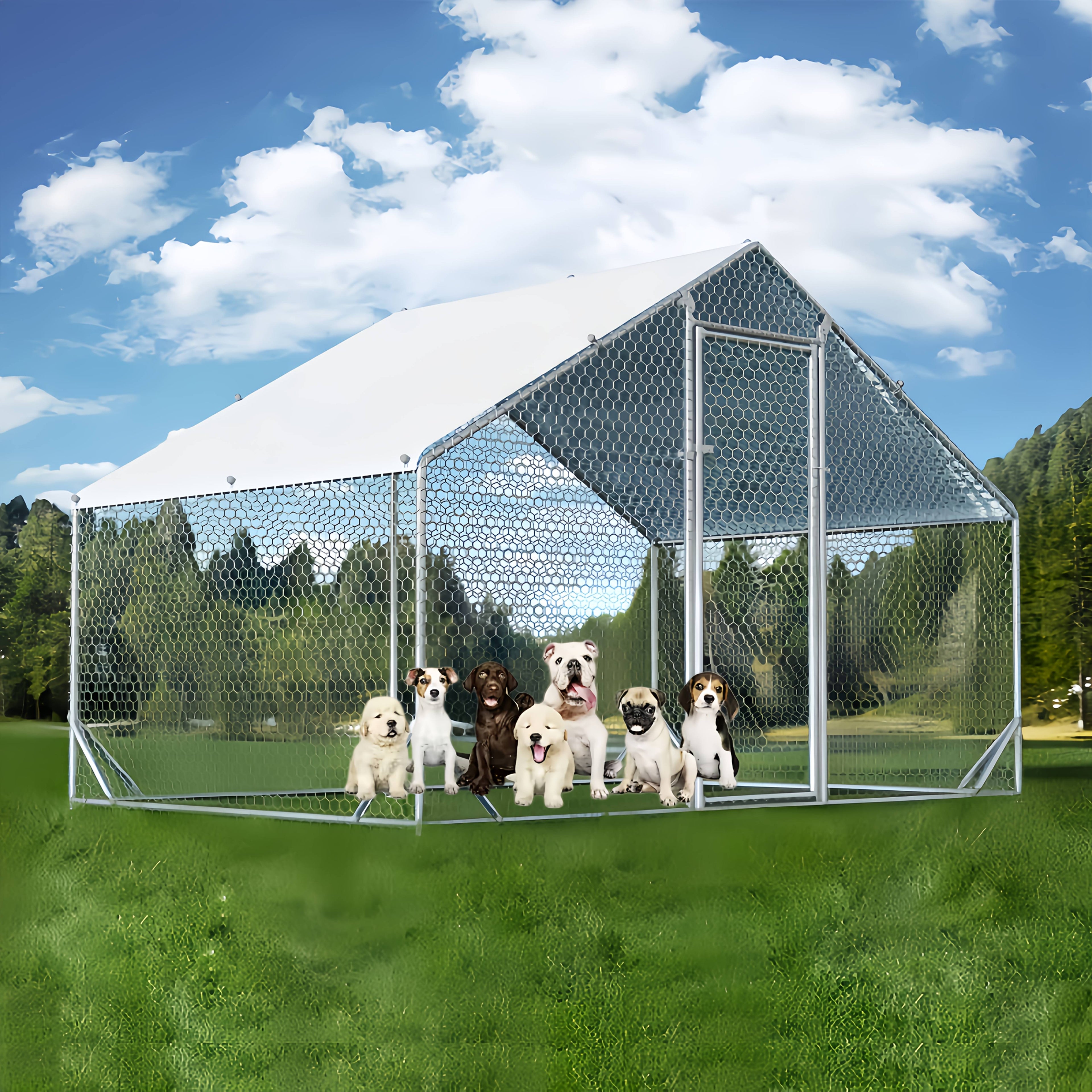 Large Metal Dog Cage & Chicken Coop with Walk-In Access, Spire Roof & Anti-UV Cover - Durable Outdoor Poultry Pen for Backyard Farm, Small Animals, Dogs - Weather-Resistant Design, Weatherproof Construction, Chicken Coop Acce