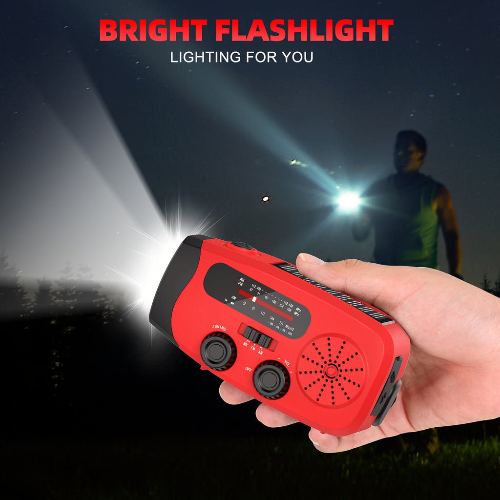 Emergency Radio: Solar-Powered, Power Bank, Hand Crank, AM/FM NOAA Portable Weather Radio, 2000 MAh Mobile Power, USB Charging, Solar, With LED Flashlight, Hurricane, Survival Gear