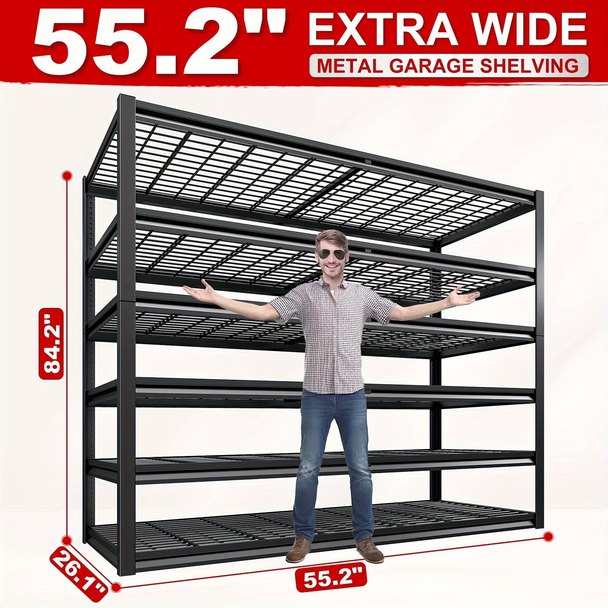 Heavy-Duty 6-Tier Metal Garage Shelving Unit, 3510LBS Capacity - Adjustable & Easy Install, 55.2"Wx26.2"Dx84.3"H, Black - Ideal for Tires, Tools & Heavy Equipment Storage, Utility Racks