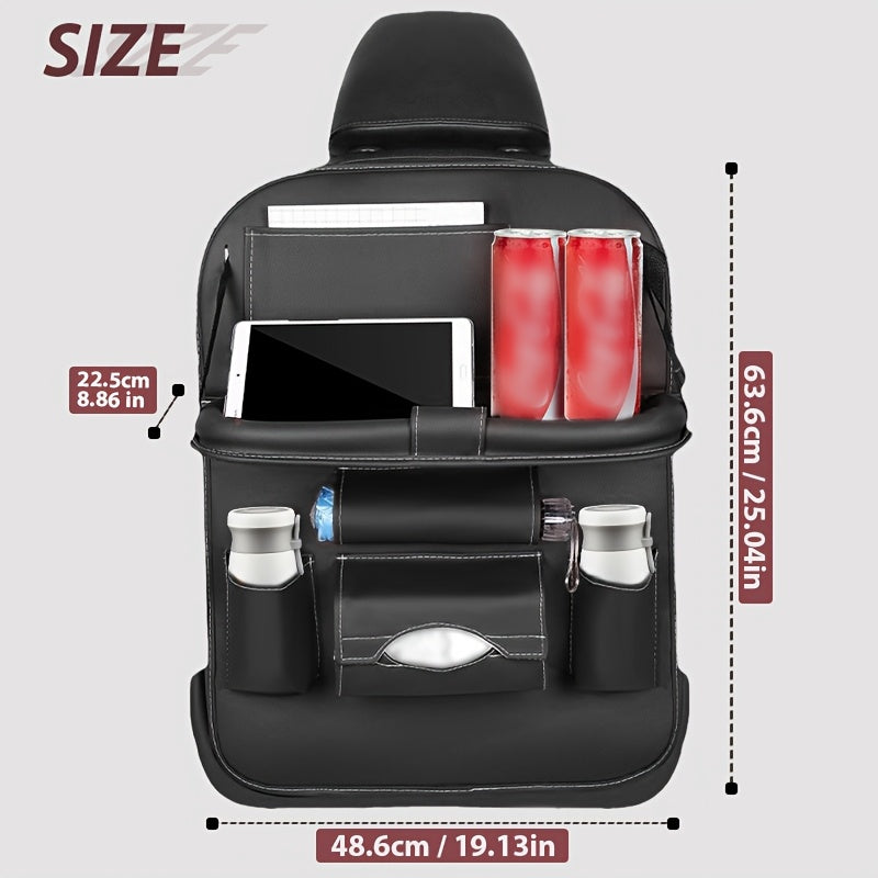 Car Backseat Organizer, Folding Rear Seat Car Parts, Road Trip Car Accessories, Multi-function Backrest Storage Trash Can, Large Storage Bag, Notebook, Dining Table, Tray