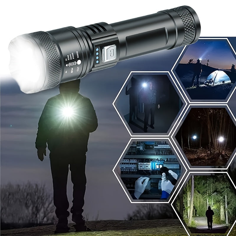 High Lumens Rechargeable LED Flashlights Ultra-Bright Flashlights 3 Modes Flash Light Tactical Accessories, Zoomable Torch, Handheld Power Display Flashlight for Outdoor Camping Fishing Survival Hunting Gear And Equipment Loc