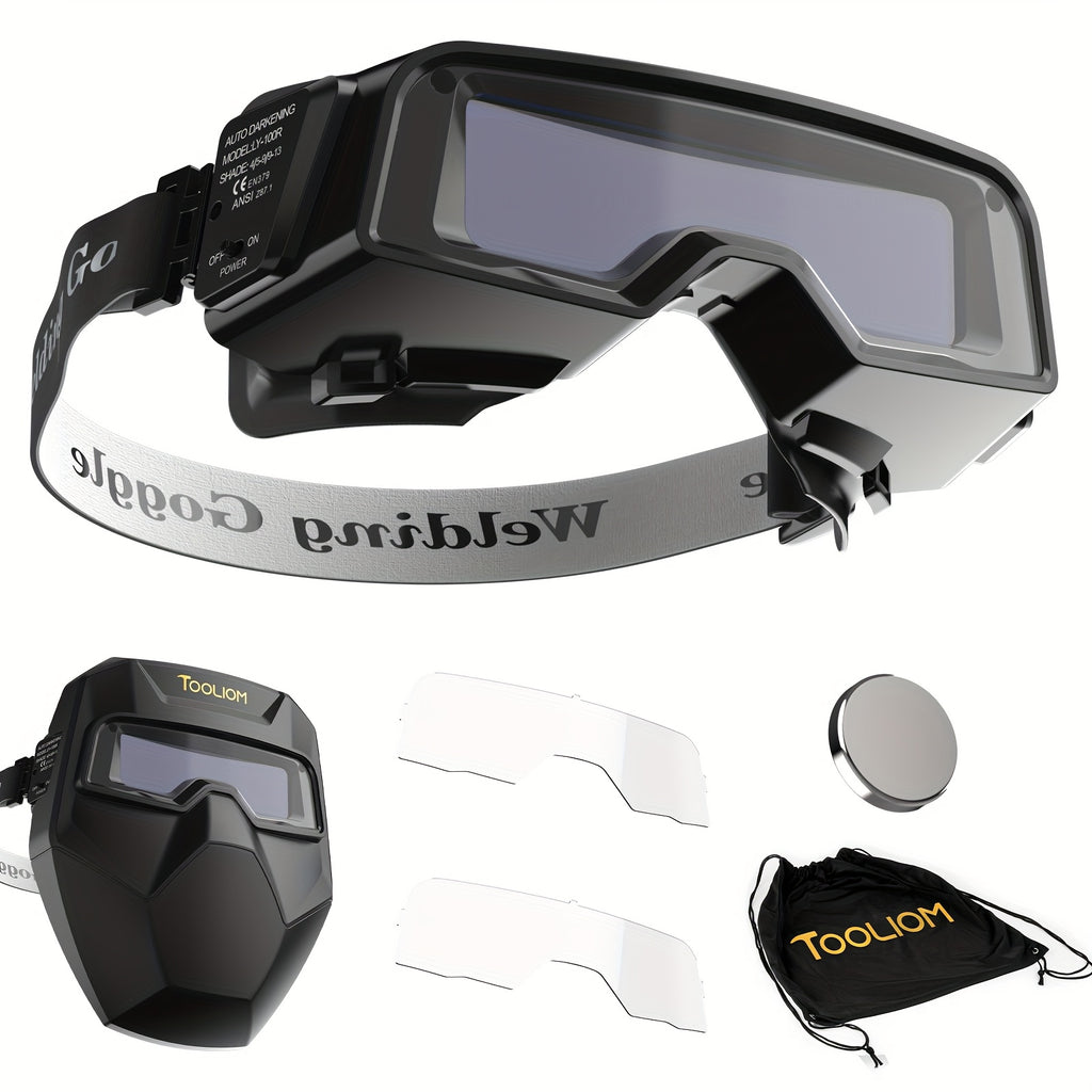 TOOLIOM Welding Goggles Auto Darkening, True Color & Detachable Eye Protection Safety Goggles Face Shield Helmet Welding Glasses Welder Mask For Grinding Plasma Cutting TIG MIG ARC