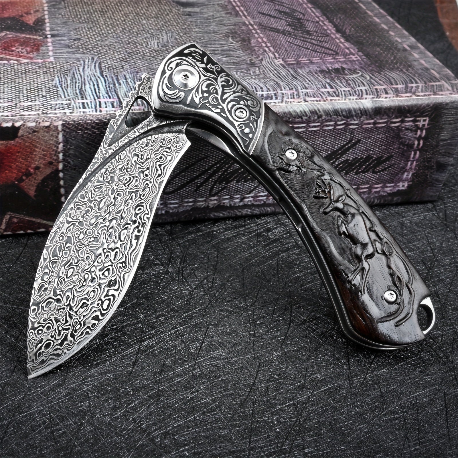 Knives Flipper Folding Damascus Steel Pocket Knife For Men With Leather Cover Outdoor Camping Survival Gear