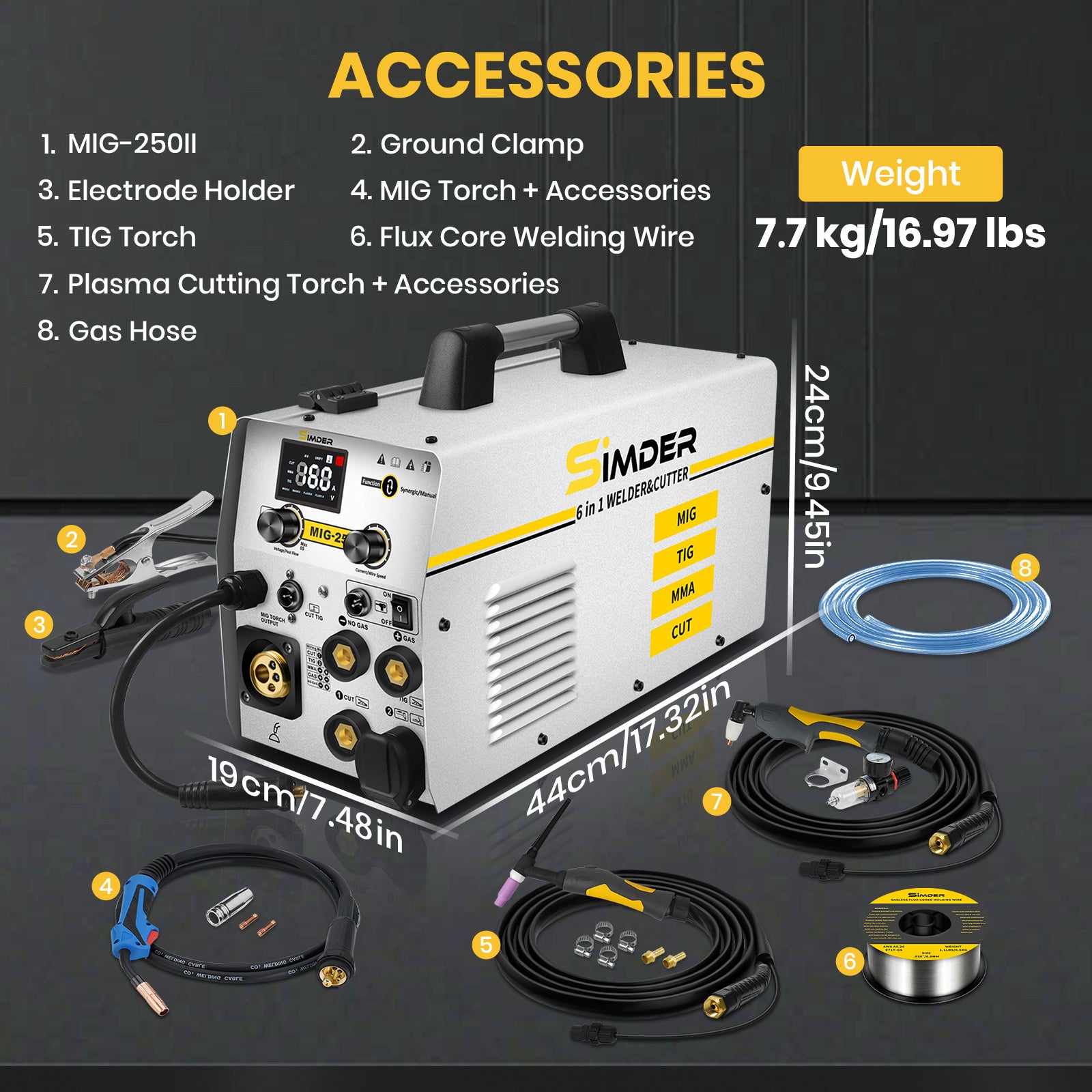 Plasma Cutter Welder MIG Welder Combo 6in1 with 65Pcs PT31 Plasma Cutting Torch Consumable, Gas MIG/Flux Core MIG/Spool Gun/Lift TIG/Stick/Plasma Cutting 110v/220v Aluminum MIG Welder Machine with Complete Welding Accessories