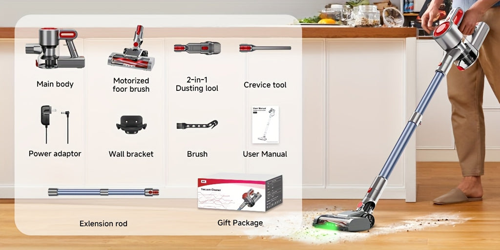 55-70 KPA Lightweight Vacuum Cleaner with Upgraded Green LED, Anti-tangle Brush, Removable Battery, Multiple Suction Levels, Up to 45 Minutes Of Battery Life, Women's Car Accessories, Vacuum Cleaner for Carpets, Pet Hair, And