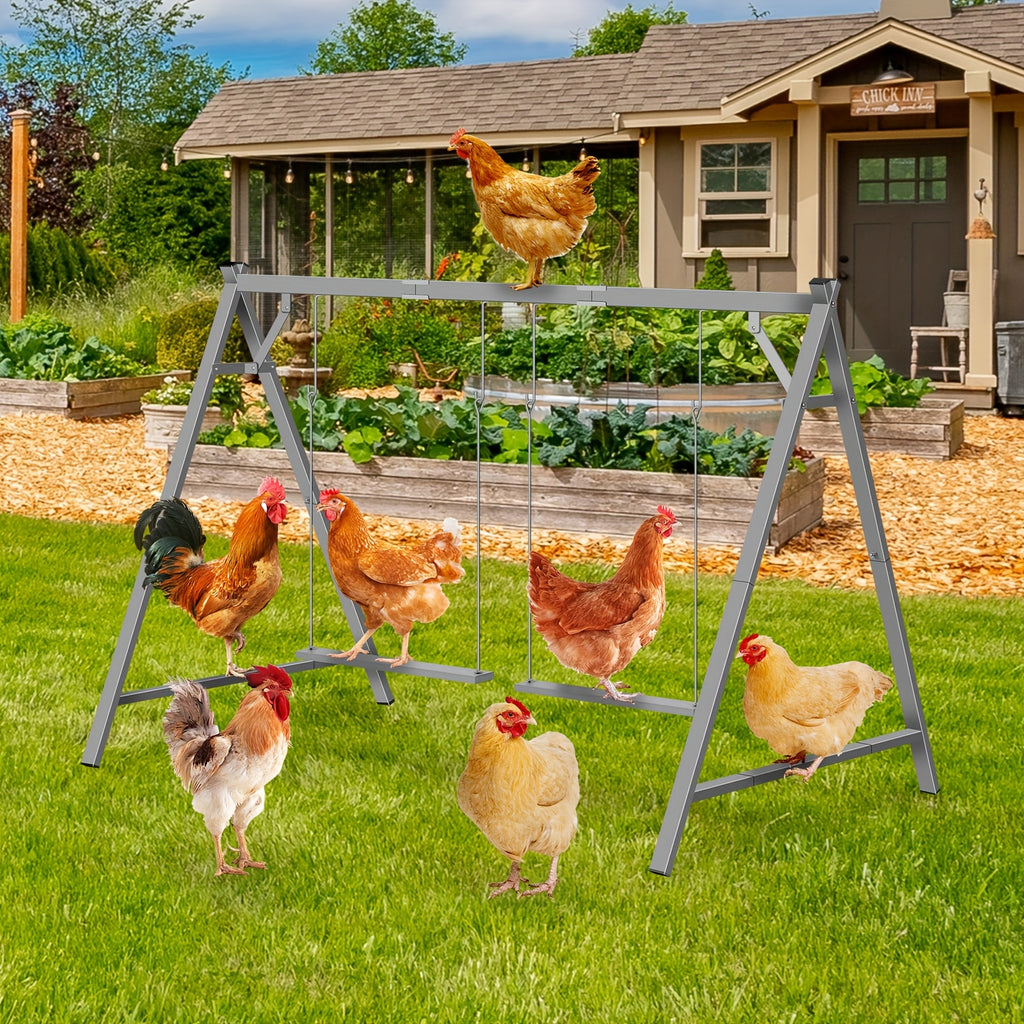Heavy-Duty Chicken Perch with 2 Swings & Roosting Bars - Sturdy Construction, Chicken Coop Climbing Gym, Exercise & Mental Stimulation Activity Center for hens, chicks - Indoor/Outdoor Farm or backyard use - Pet Chicken Acces
