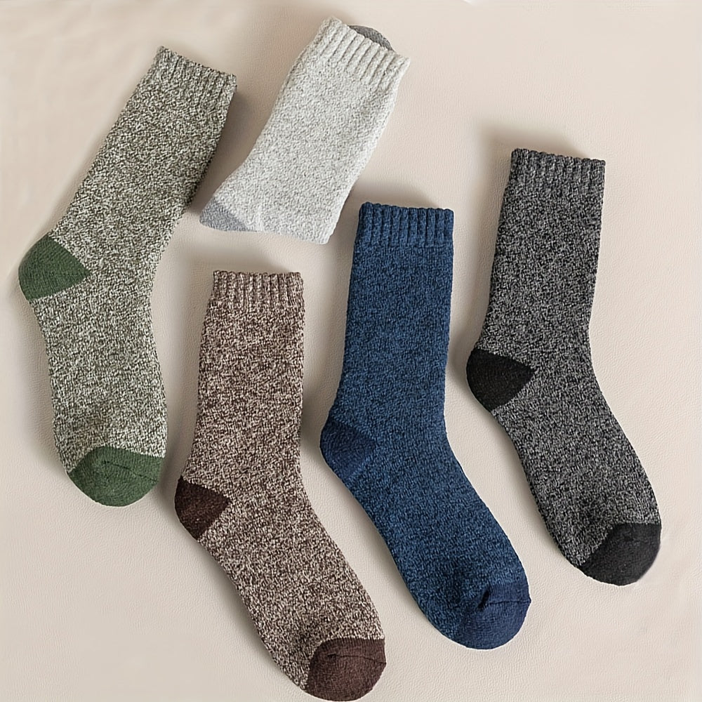 [Customer Favorite] 5pcs Cozy Thermal Socks for Men & Women - Warm, Thick Winter Crew Socks with High Elasticity, Soft Knit Fabric - Perfect for Hiking, Fishing & Christmas Gifts