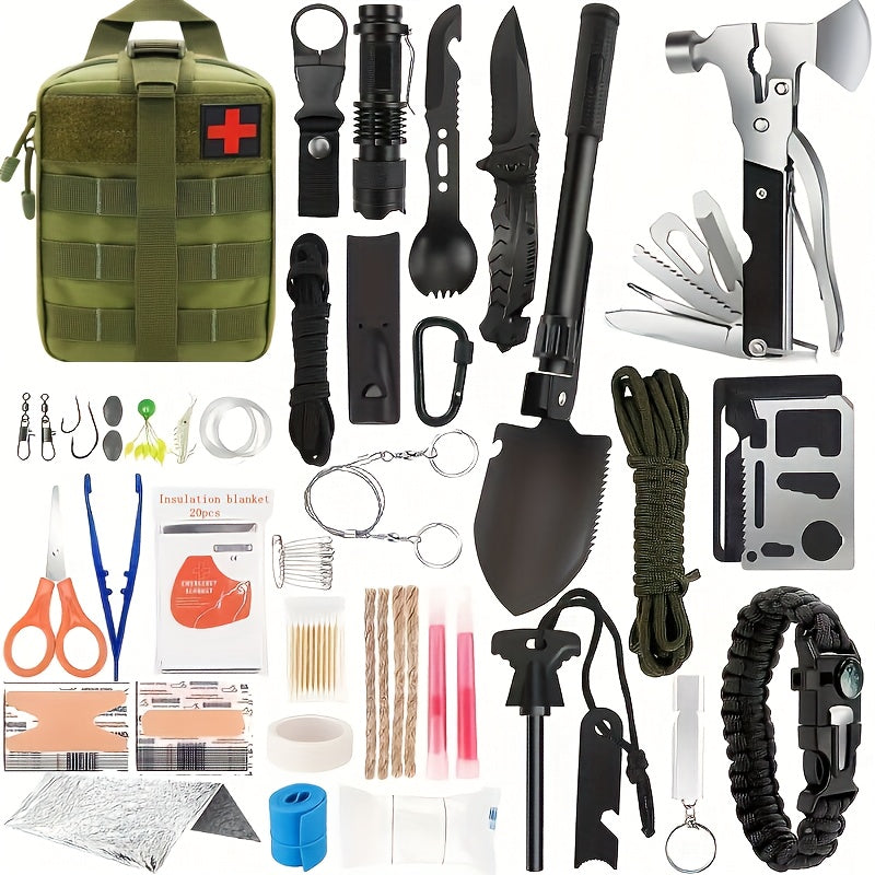 Survival Kit" of Professional Survival Equipment And Devices Outdoor Multifunctional Tools. Suitable for Male Fathers And Husbands Who Enjoy Camping And Outdoor Adventures