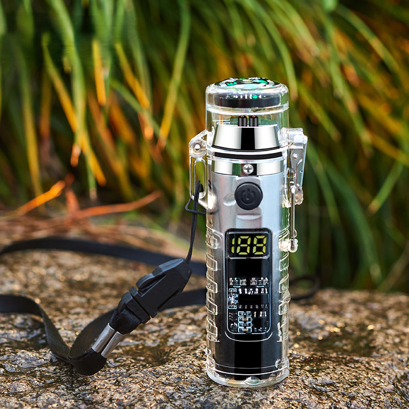 Rechargeable Electric Lighter - LED Intelligent Compass, Double Arc Flameless Fire, USB Powered, Portable, Water-Resistant, LED Flashlight, Exquisite Gift for Outdoor Enthusiasts, Men and Women, Perfect for Survival, Camping,