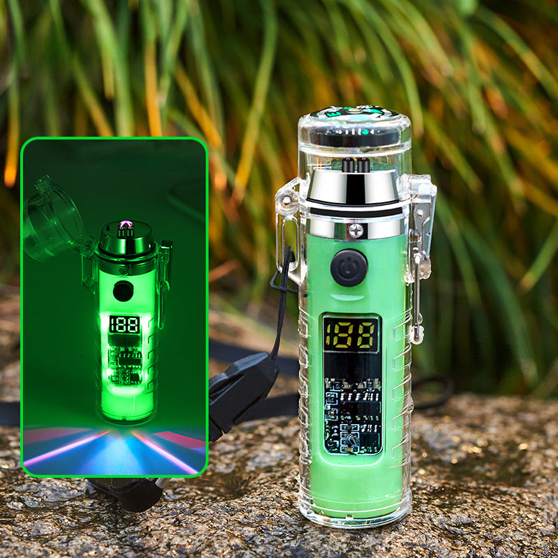 Rechargeable Electric Lighter - LED Intelligent Compass, Double Arc Flameless Fire, USB Powered, Portable, Water-Resistant, LED Flashlight, Exquisite Gift for Outdoor Enthusiasts, Men and Women, Perfect for Survival, Camping,