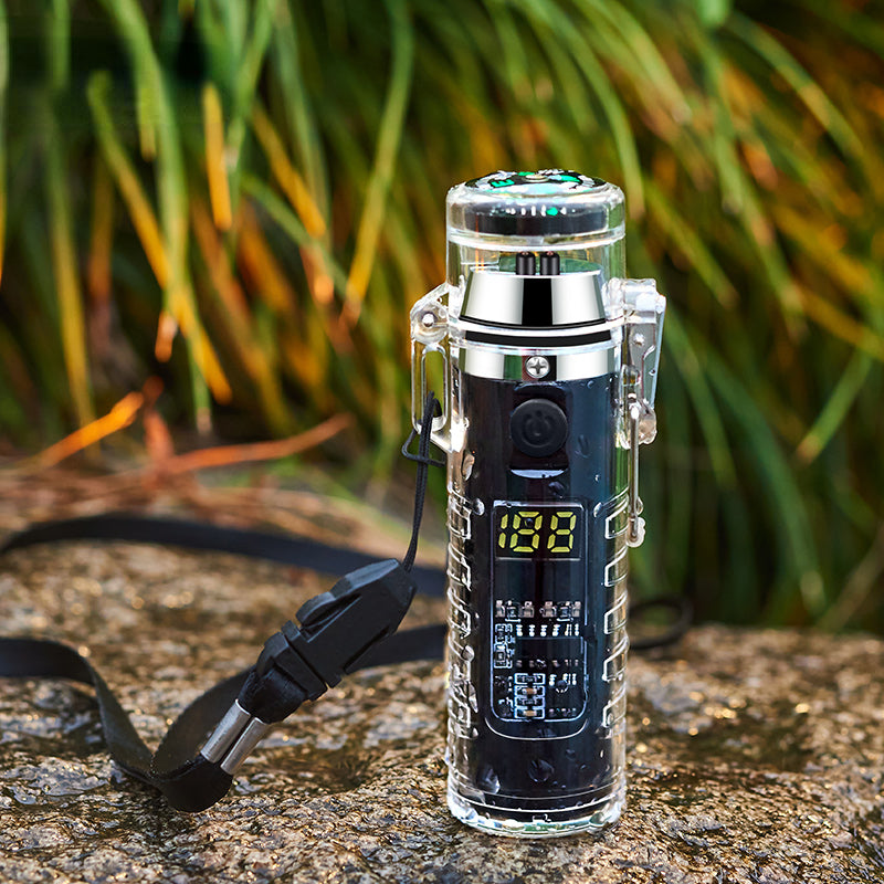 Rechargeable Electric Lighter - LED Intelligent Compass, Double Arc Flameless Fire, USB Powered, Portable, Water-Resistant, LED Flashlight, Exquisite Gift for Outdoor Enthusiasts, Men and Women, Perfect for Survival, Camping,
