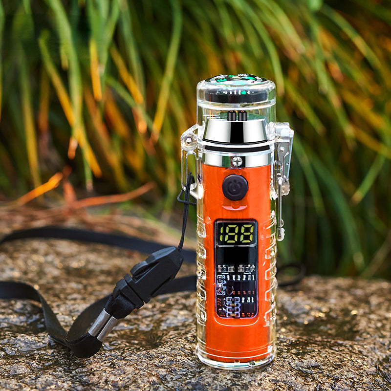 Rechargeable Electric Lighter - LED Intelligent Compass, Double Arc Flameless Fire, USB Powered, Portable, Water-Resistant, LED Flashlight, Exquisite Gift for Outdoor Enthusiasts, Men and Women, Perfect for Survival, Camping,