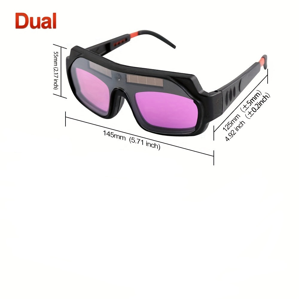 1 Set Automatic Dimming Welding Glasses With 5pcs Protective Film, Solar Powered Auto Darkening Welding Glasses, Welder Glasses For TIG MIG ARC Grinding Plasma, Auto Darkening Anti- Eyes Shield, Storage Box With Cloth, Glasse