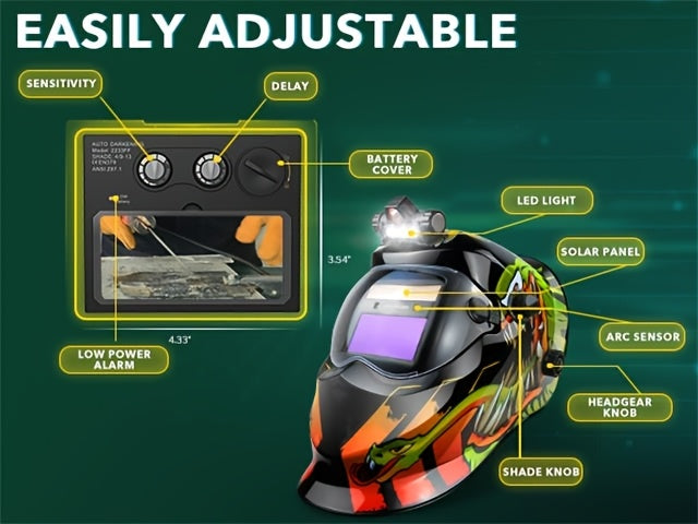 Welding Helmet Auto Darkening Welding Hood With Light True Color 1/1/1/2 Top Optical Clarity Wide Shade 9-13 Welder Helmet Welding Mask With Grinding