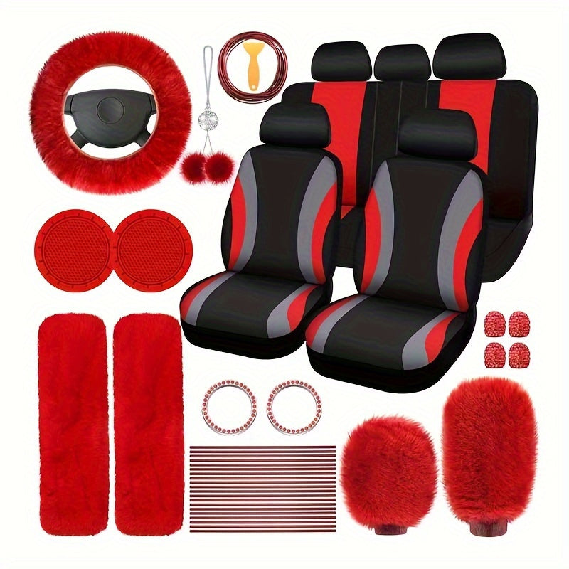 35pcs car seat set plush pendant steering wheel universal car accessories interior set - the perfect choice for fashionable ladies