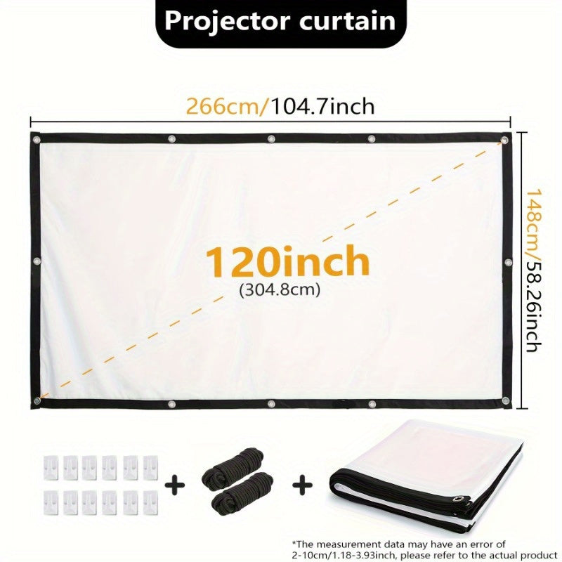 120/100/84 Inch Portable Foldable Wrinkle-Resistant Projection Screen with Carry & Stands - 16:9 Widescreen HD Clarity for Home Theater, Outdoor Movies, Office, Gaming - Lightweight Durable Indoor/Outdoor Projector Screen (No