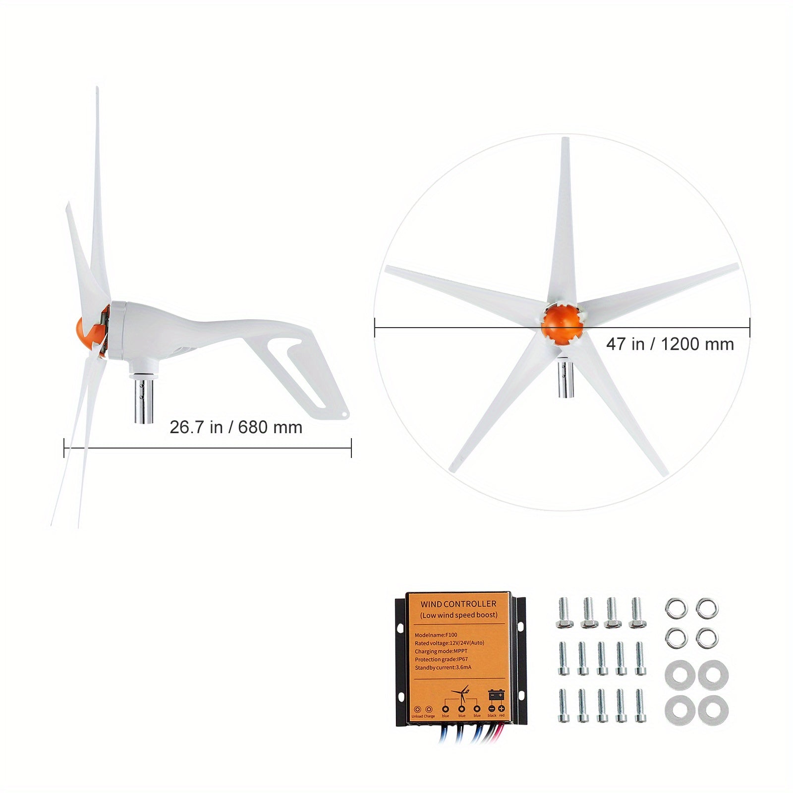 VEVOR 500W Wind Turbine Generator, 12V Wind Turbine Kit, 5-Blade Wind Power Generator with MPPT Controller, Adjustable Windward Direction & 2.5m/s Start Wind Speed, Suitable for Home, Farm, RVs, Boats