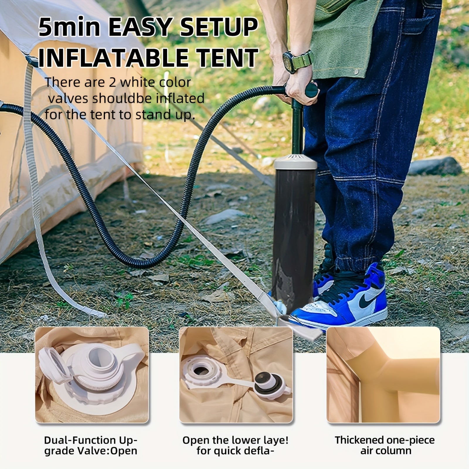 8-10 Person Inflatable Camping Tents, 129 SqFt Large Air Tent, Winter Blow Up Tent with Stove Pipe Port, 4-Season Glamping Tent with Large Mesh Windows& Zipper Closure, for Couples, Group And Family