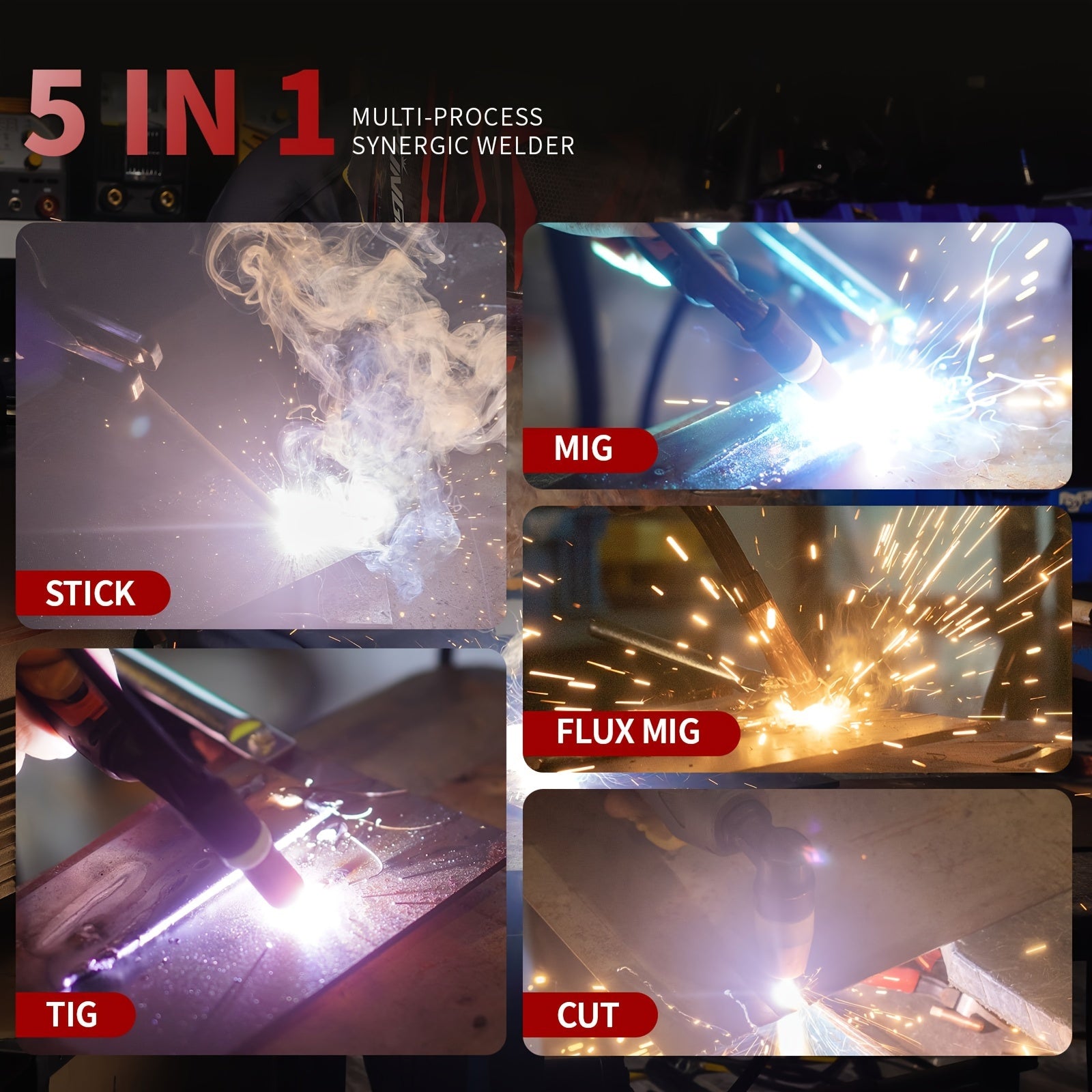 Plasma Cutter Welder Gas MIG/Gasless MIG/Lift TIG/Stick/CUT 5 In 1 Welding Machine With 110V/220V Dual Voltage, Thermal Protection IGBT Inverter LED Digital Display Multi Process Welder