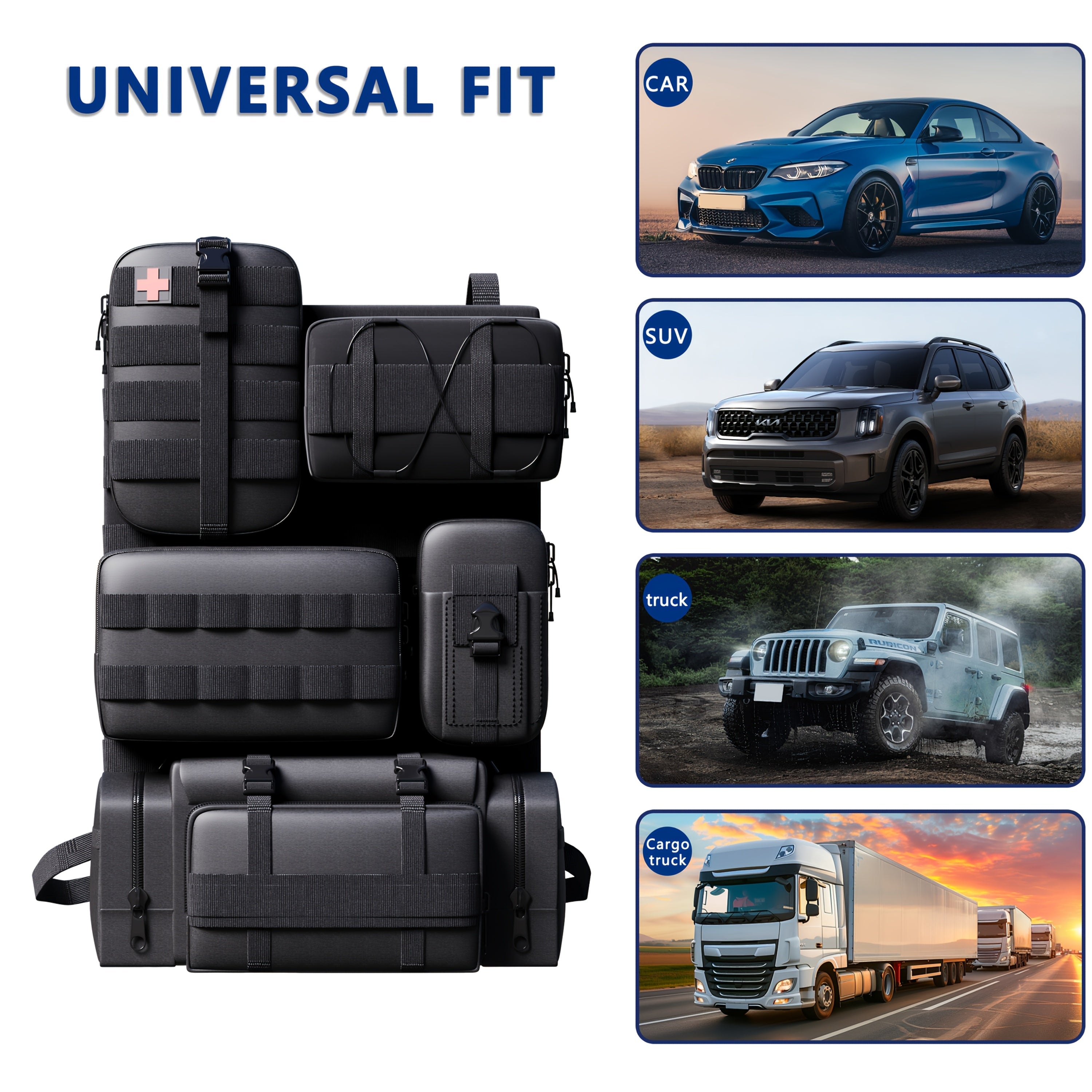 5 Pockets Bags Molle Nylon Tactical Front Car Seat Organiser Seat Back Storage Bag Basket Protector for All Vehicles, Fits for Jeep, Truck, SUV, Etc Accessories Car Accessories for Women Car Accessories Interior for Men