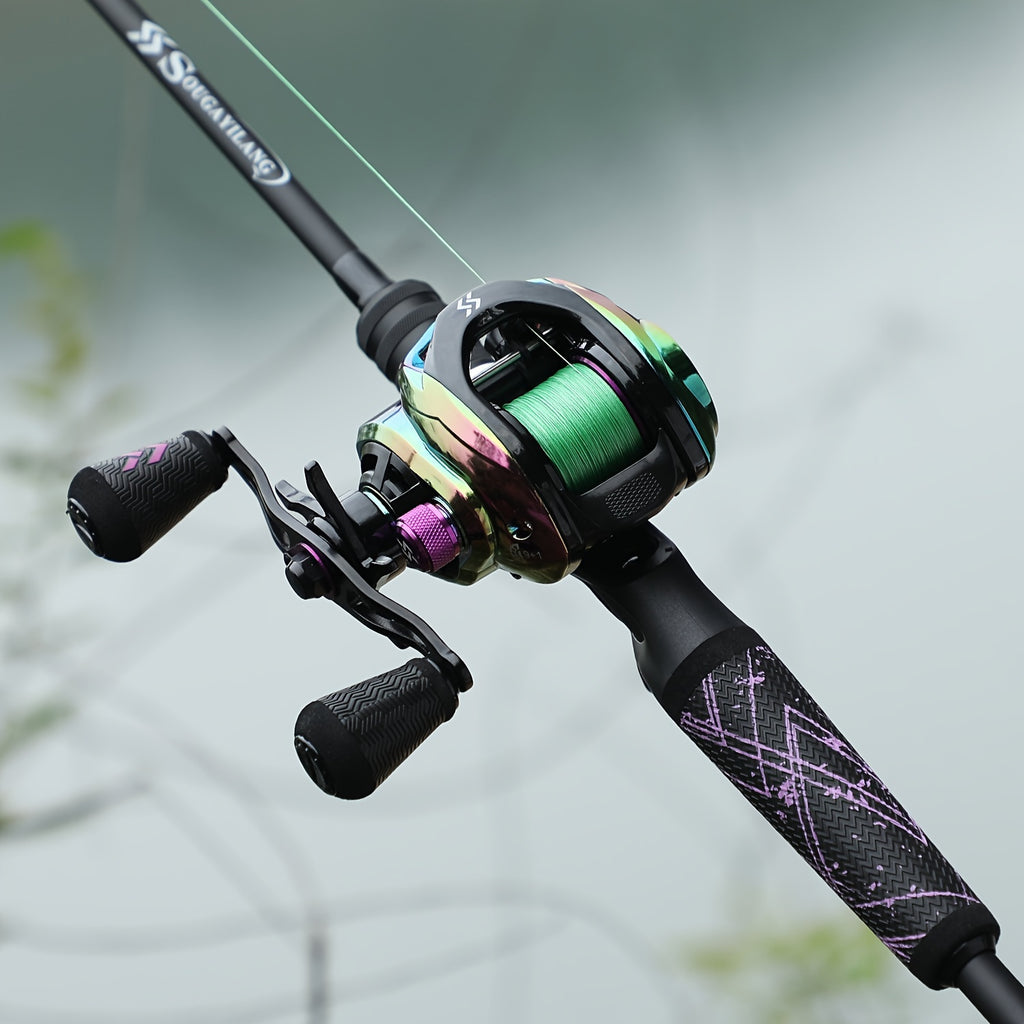 Sougayilang Fishing Rod And Reel Combo, Medium Fast Baitcasting Combo, 24-Ton Carbon Fiber 2 Pieces Fishing Poles With Baitcaster Reel Super Polymer Handle Baitcasting Fishing Combo