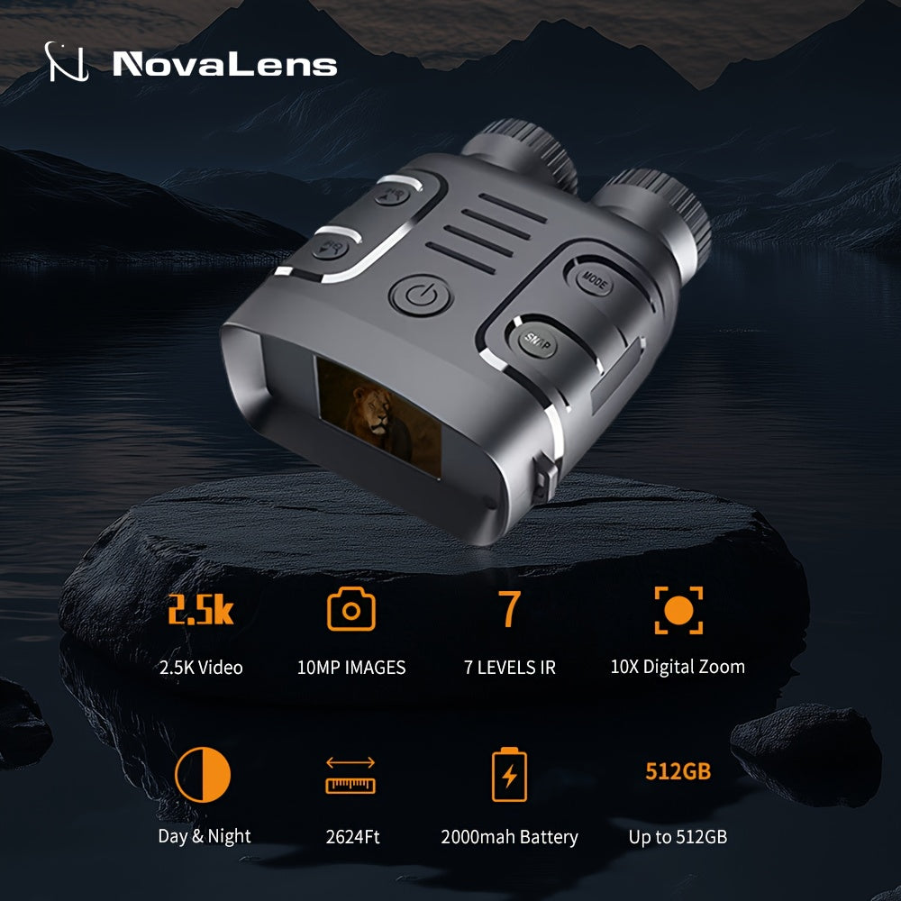 NovaLens 1080P Night Vision Binoculars Goggles HD 10X Zoom, Day/Night Use 800m Range, Photo/Video Recording for Hunting/Fishing/Camping with 2.4" Screen -Outdoor Survival Gear, Perfect Gift for Men Ideal for Wildlife Observat
