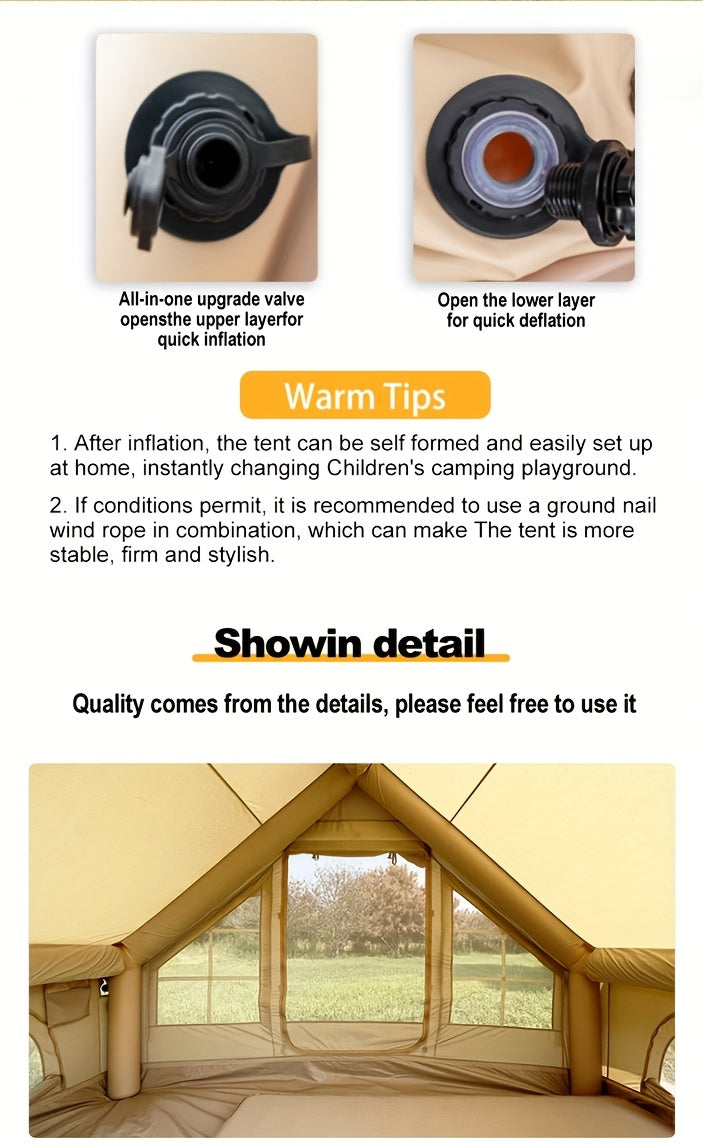 8-10 Person Inflatable Camping Tents, 129 SqFt Large Air Tent, Winter Blow Up Tent with Stove Pipe Port, 4-Season Glamping Tent with Large Mesh Windows& Zipper Closure, for Couples, Group And Family