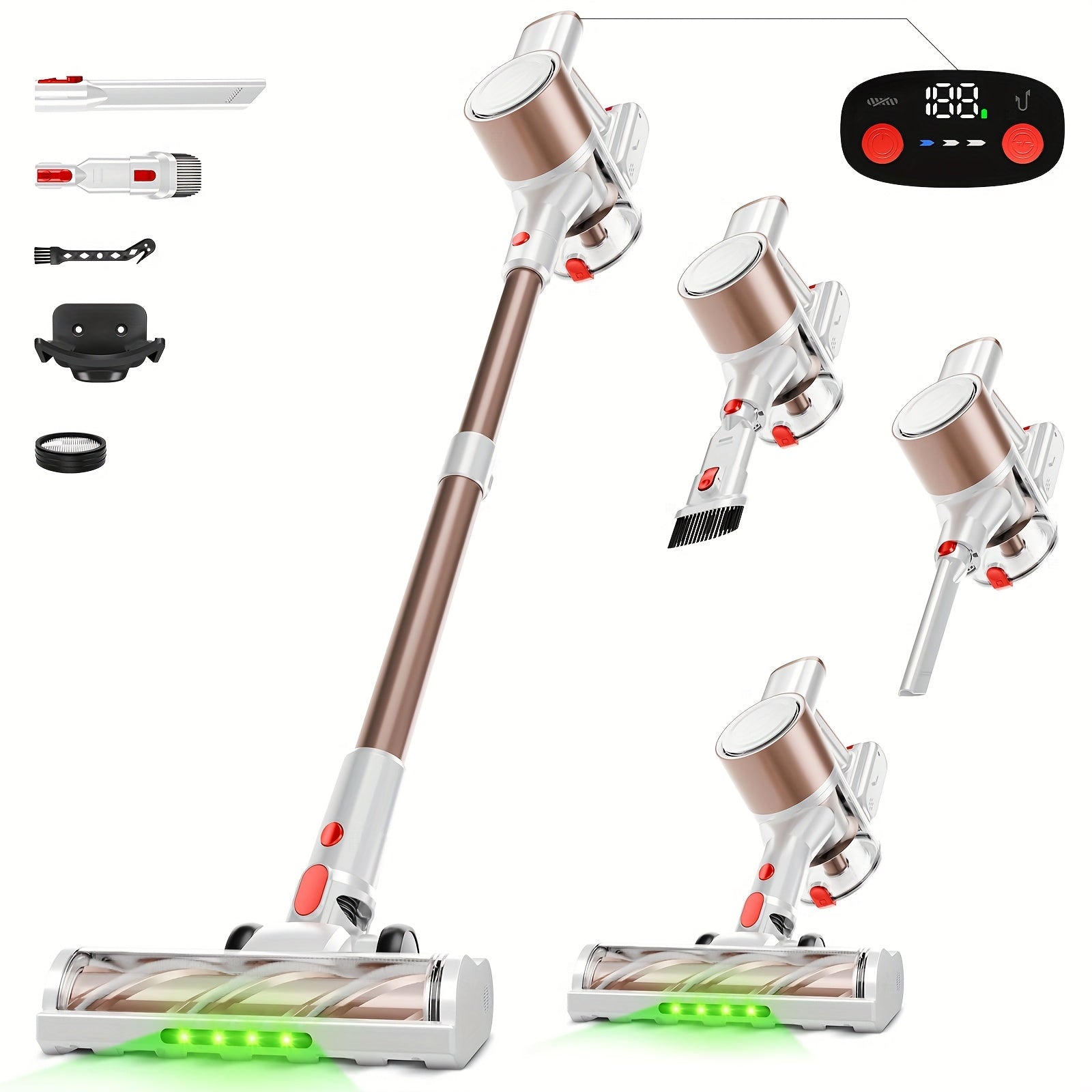 55-70 KPA Lightweight Vacuum Cleaner with Upgraded Green LED, Anti-tangle Brush, Removable Battery, Multiple Suction Levels, Up to 45 Minutes Of Battery Life, Women's Car Accessories, Vacuum Cleaner for Carpets, Pet Hair, And