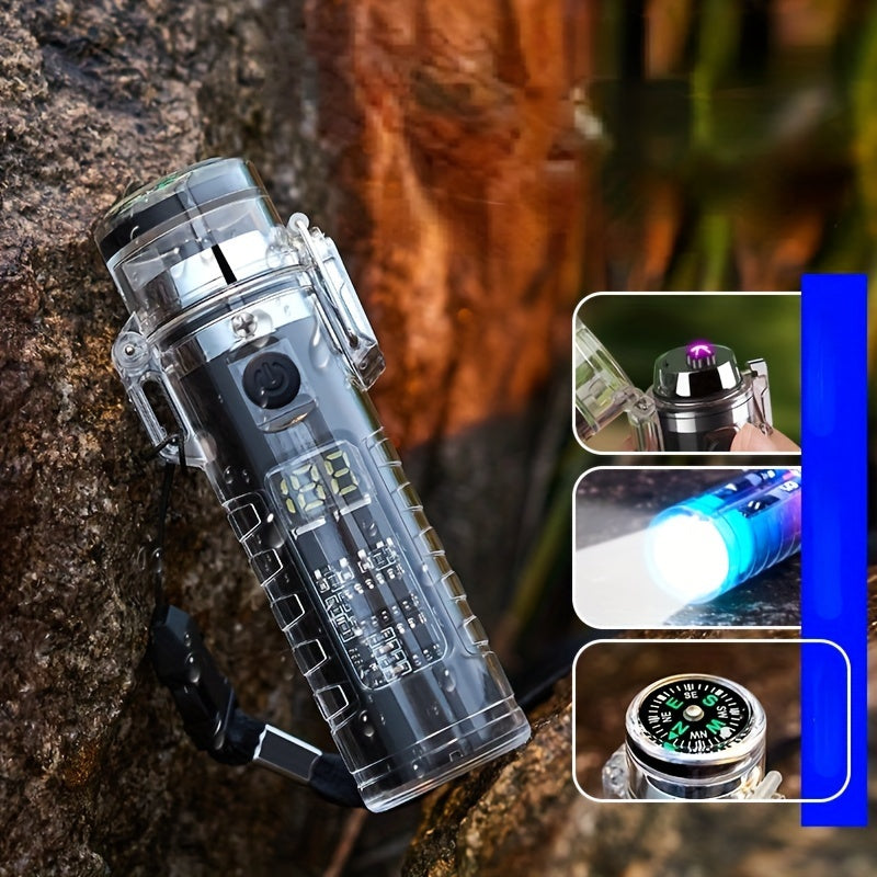 Rechargeable Electric Lighter - LED Intelligent Compass, Double Arc Flameless Fire, USB Powered, Portable, Water-Resistant, LED Flashlight, Exquisite Gift for Outdoor Enthusiasts, Men and Women, Perfect for Survival, Camping,