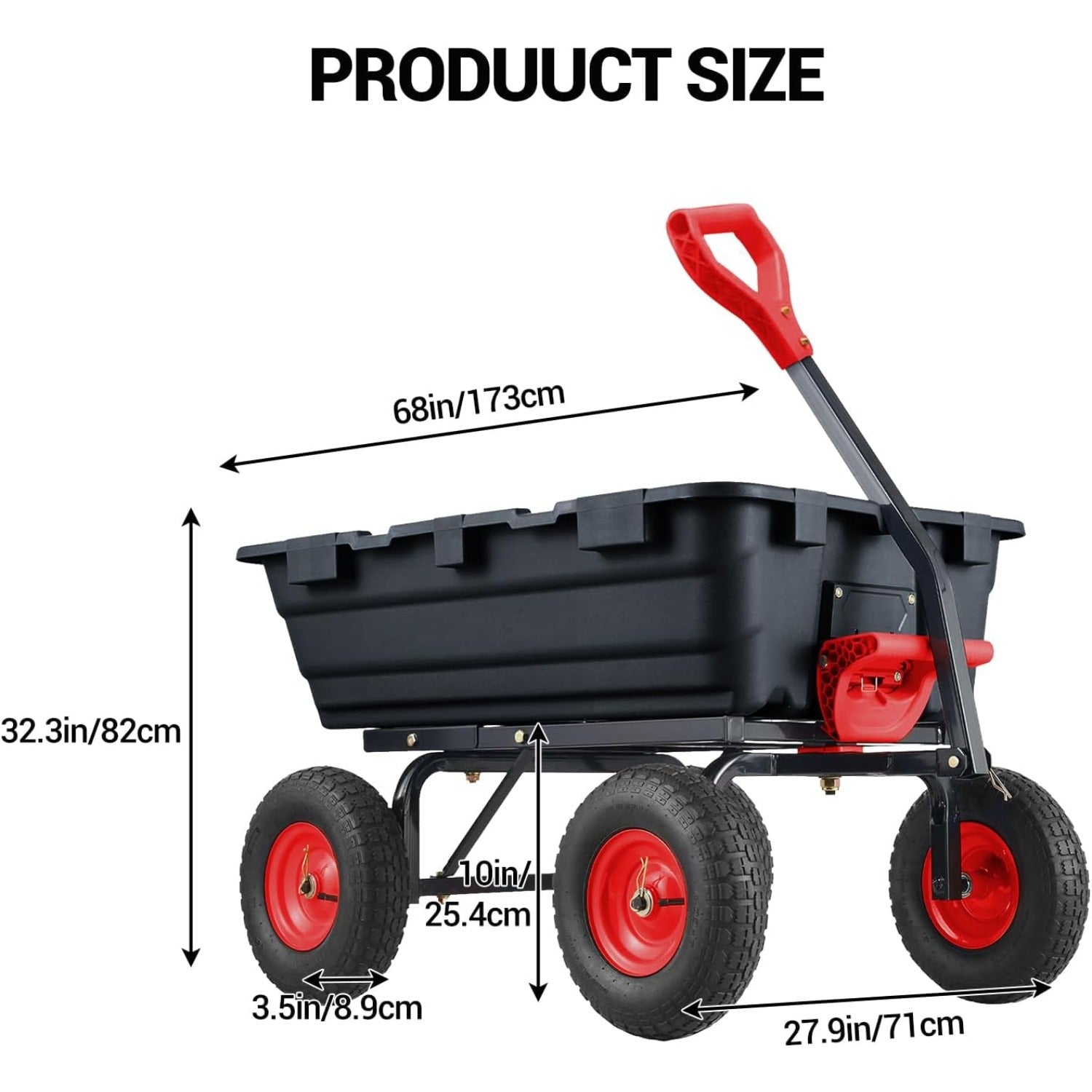 800 Lbs Heavy Duty Garden Dump Cart with Steel Frame & 10" All-Terrain Tires - 4-Wheel Manual Yard Cart, 180° Rotating Handle & Quick-Release System for Soil, Sand, Plants, Mulch, Gravel - Ideal for Farm, Beach, Courtyard Us