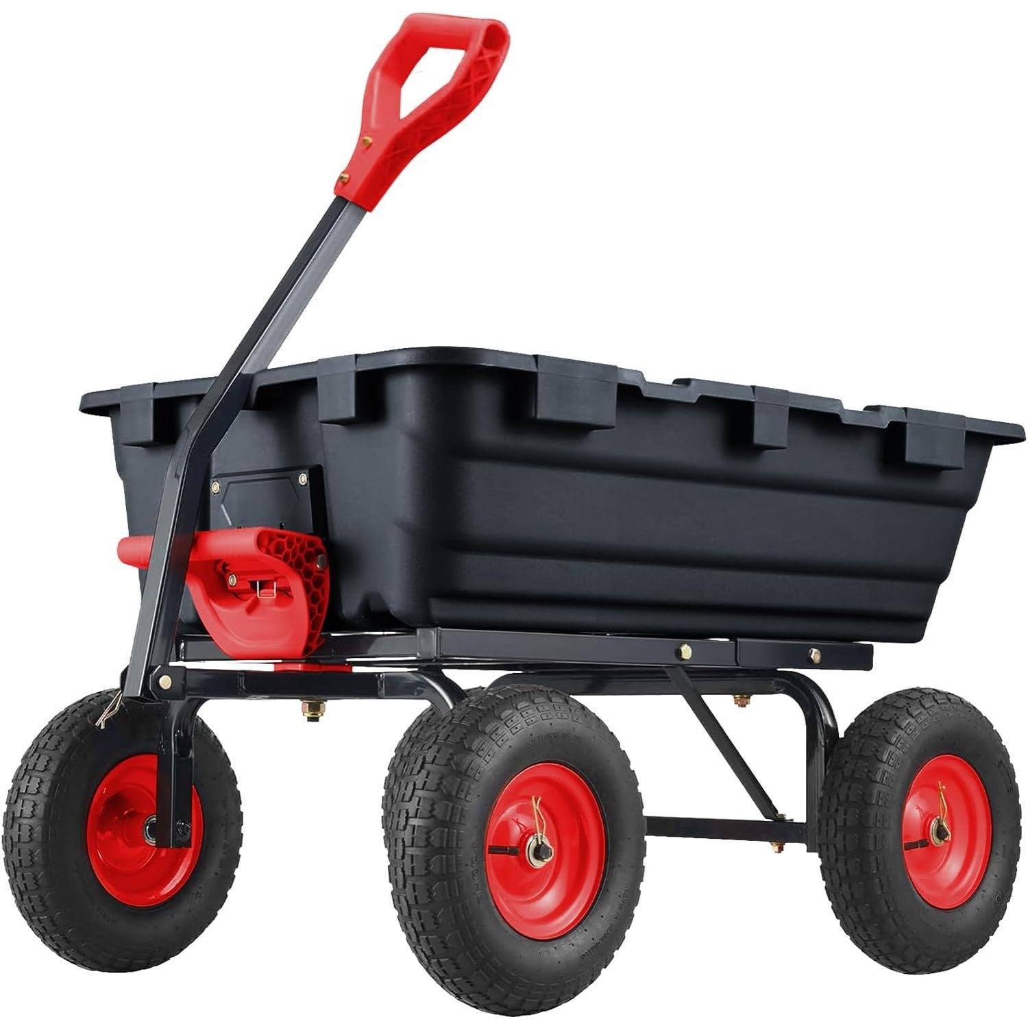 800 Lbs Heavy Duty Garden Dump Cart with Steel Frame & 10" All-Terrain Tires - 4-Wheel Manual Yard Cart, 180° Rotating Handle & Quick-Release System for Soil, Sand, Plants, Mulch, Gravel - Ideal for Farm, Beach, Courtyard Us