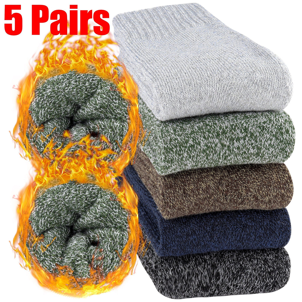 [Customer Favorite] 5pcs Cozy Thermal Socks for Men & Women - Warm, Thick Winter Crew Socks with High Elasticity, Soft Knit Fabric - Perfect for Hiking, Fishing & Christmas Gifts