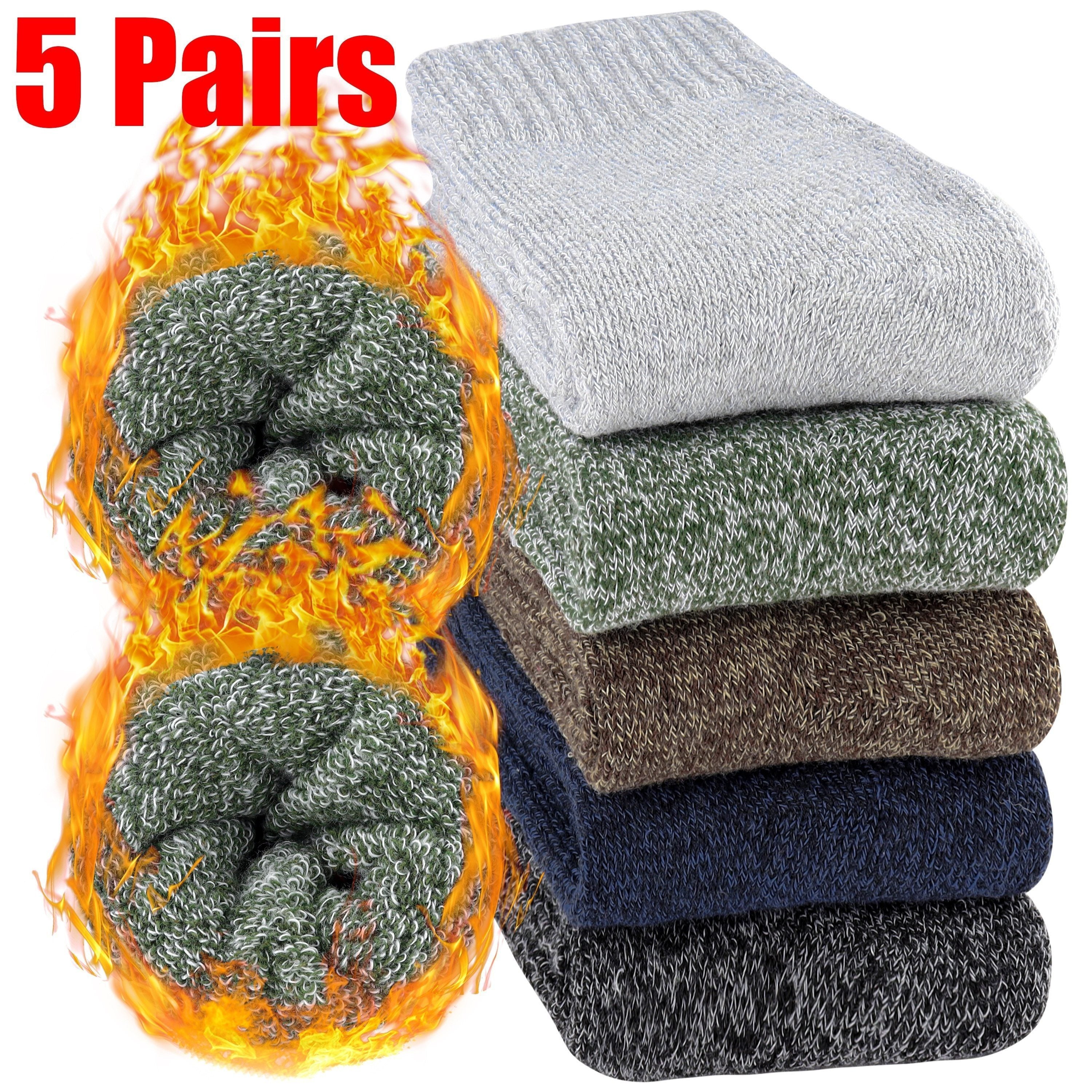 [Customer Favorite] 5pcs Cozy Thermal Socks for Men & Women - Warm, Thick Winter Crew Socks with High Elasticity, Soft Knit Fabric - Perfect for Hiking, Fishing & Christmas Gifts