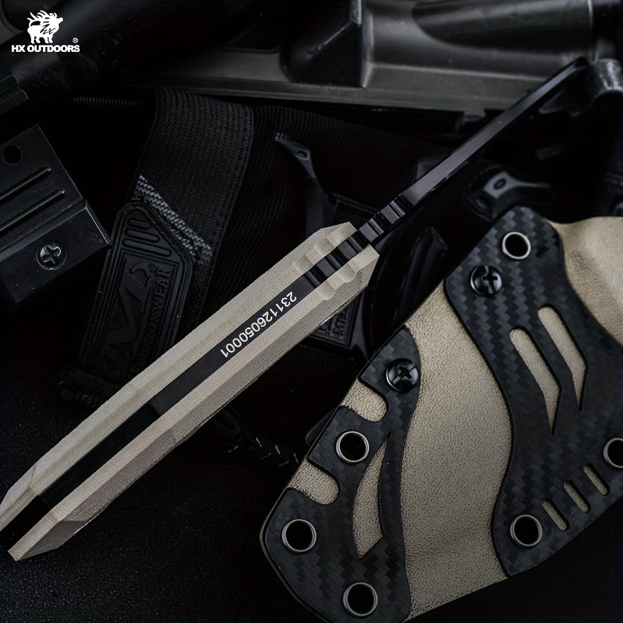 HX Outdoors Hand-Forged Survival Knife - Full-Tang Blade, Sharp Multi-Functional Outdoor Straight Knife with Black Sheath-like Keel, Heavy-Duty for Camping, Hunting, Fishing, Bushcraft & Kitchen Use - Compact Portable Fixed B