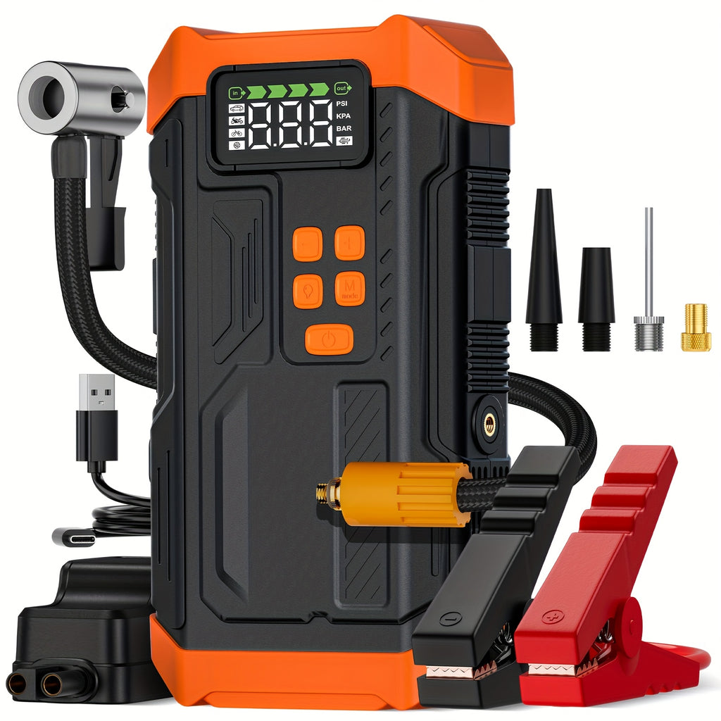 HPBS 5000A Portable Car Jump Starter with Air Compressor- 12V Battery Booster with 150 PSI Tire Inflator Air Pump for 12V Vehicles(Up to 2.11gal Gas And 1.72gal Diesel Engines), Car Jump Box with LED Light, Fast Charging USB
